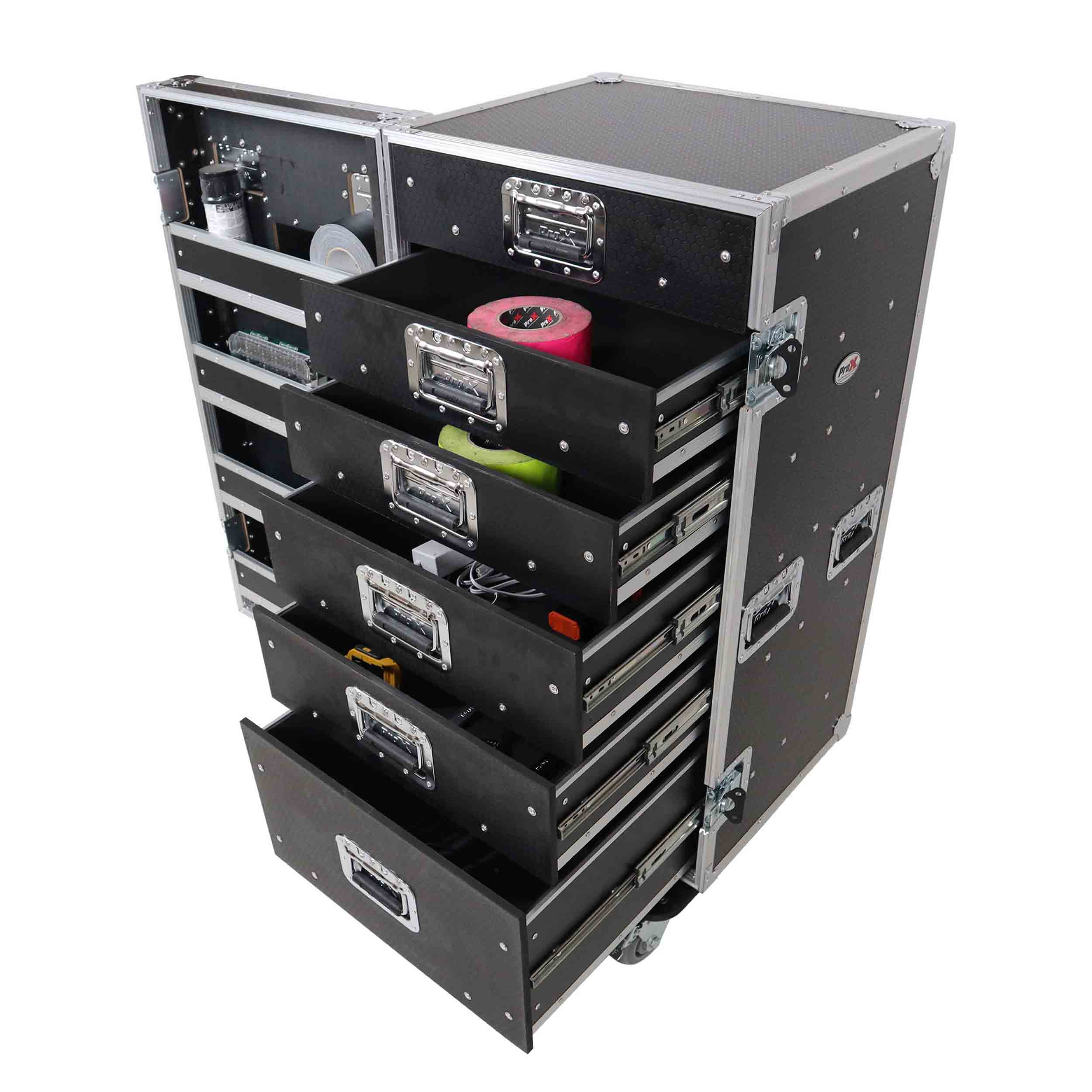 ProX XS-6DTWPULZAR ATA Flight-Style Workbox with 6 Utility Drawers, Hinged Door and 5" Casters by ProX Cases