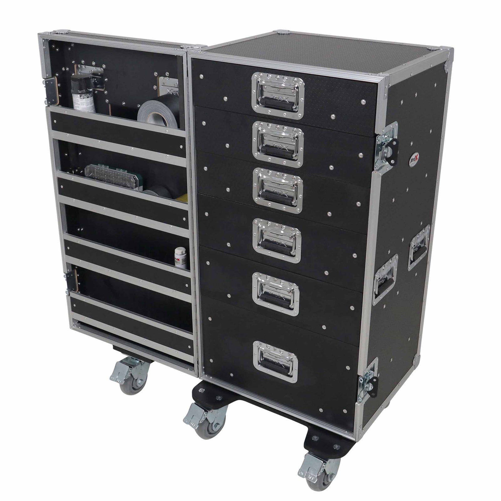 ProX XS-6DTWPULZAR ATA Flight-Style Workbox with 6 Utility Drawers, Hinged Door and 5" Casters by ProX Cases