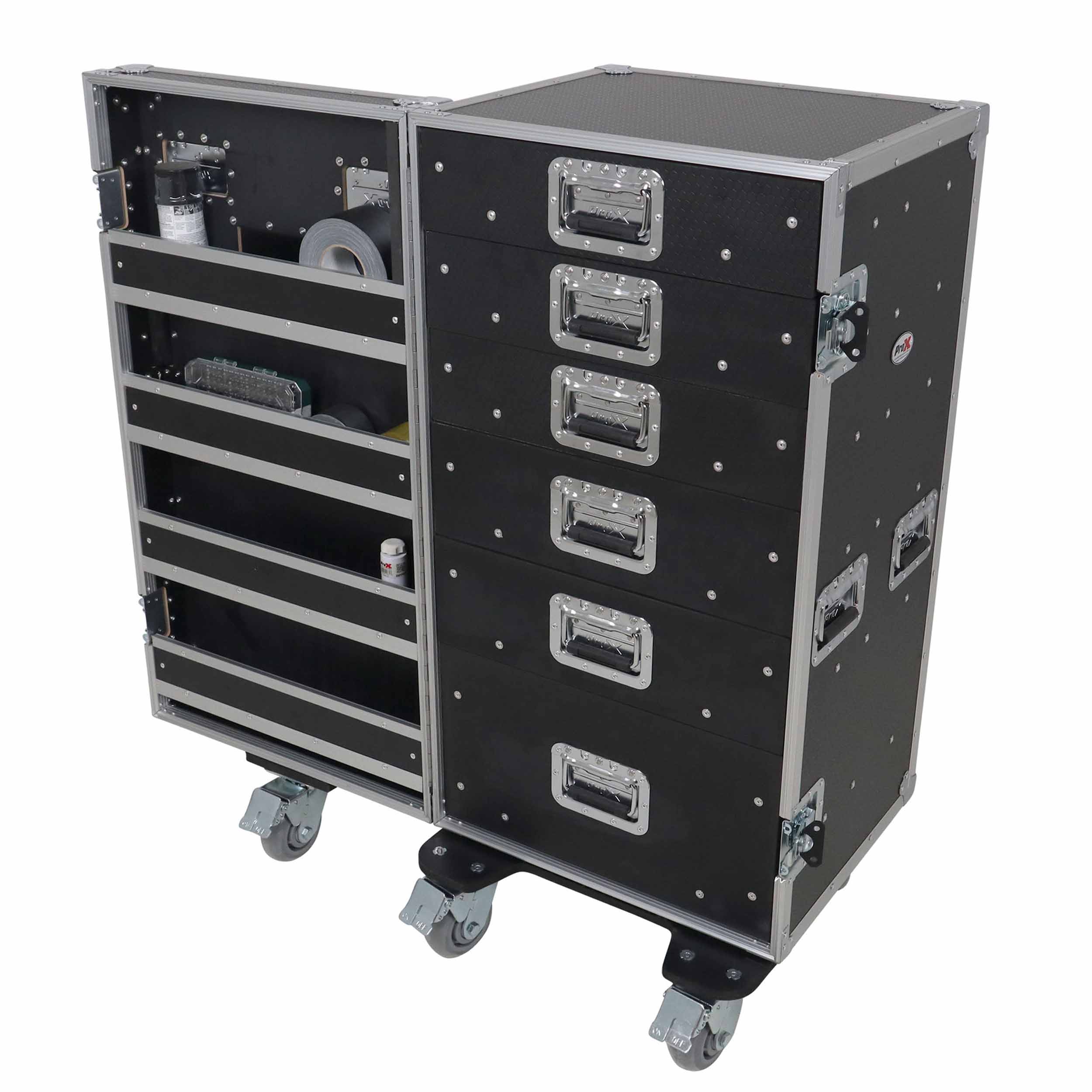 ProX XS-6DTWPULZAR ATA Flight-Style Workbox with 6 Utility Drawers, Hinged Door and 5" Casters by ProX Cases