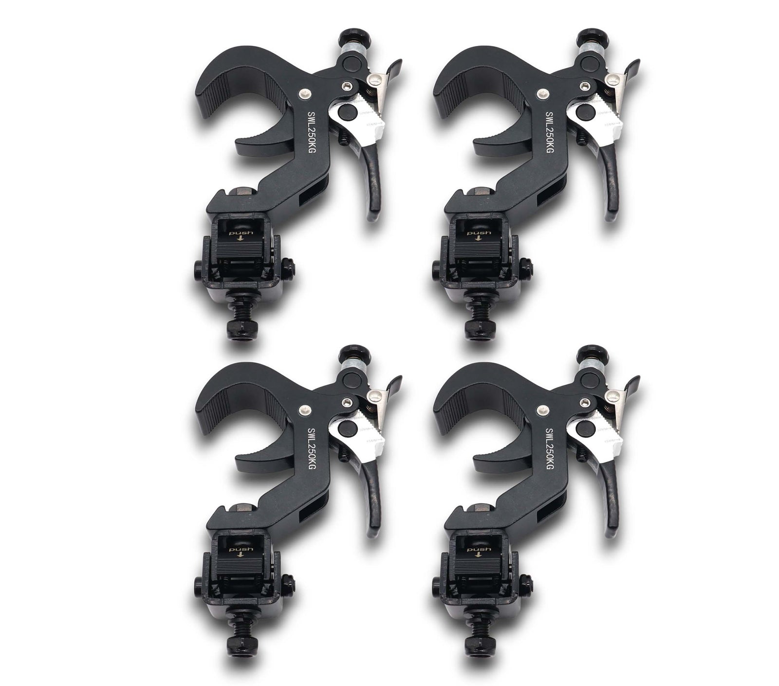 ProX T-QFXPRESSX4 Set of 4 Quick 90° Folding Truss Clamps with Moving Head Adapters, 2" Tube - Black by ProX