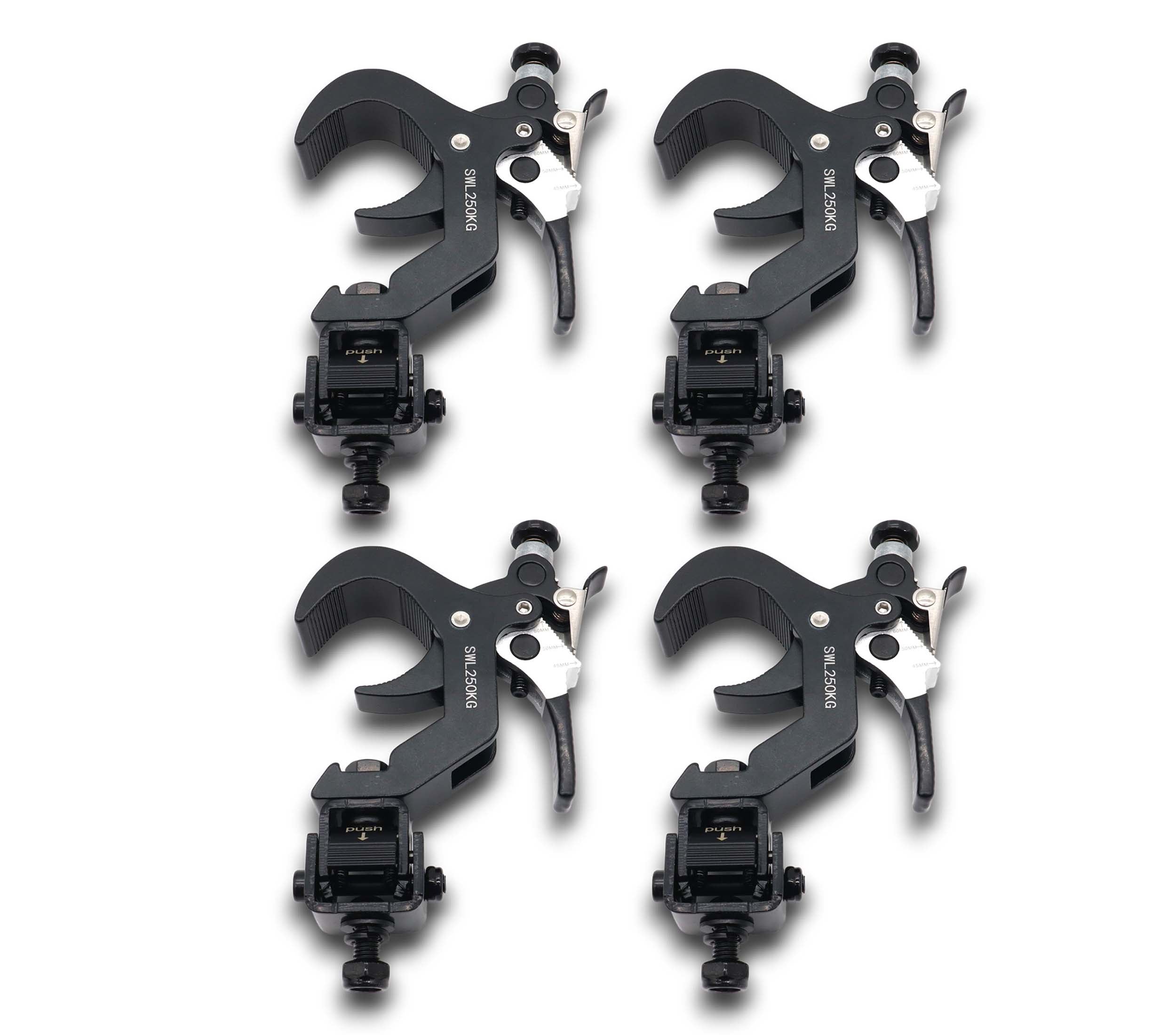 ProX T-QFXPRESSX4 Set of 4 Quick 90° Folding Truss Clamps with Moving Head Adapters, 2" Tube - Black by ProX