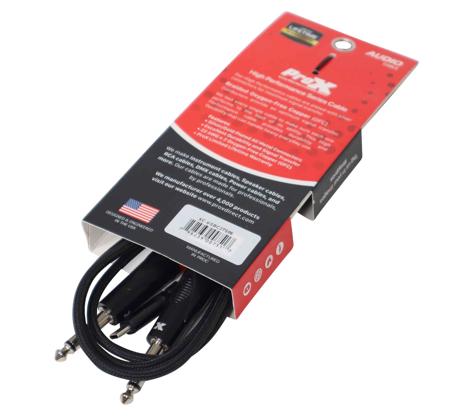 ProX XC-USBC2TS06 6FT Audio Interface Cable, USB-C to Dual 1/4" TS by ProX Cables