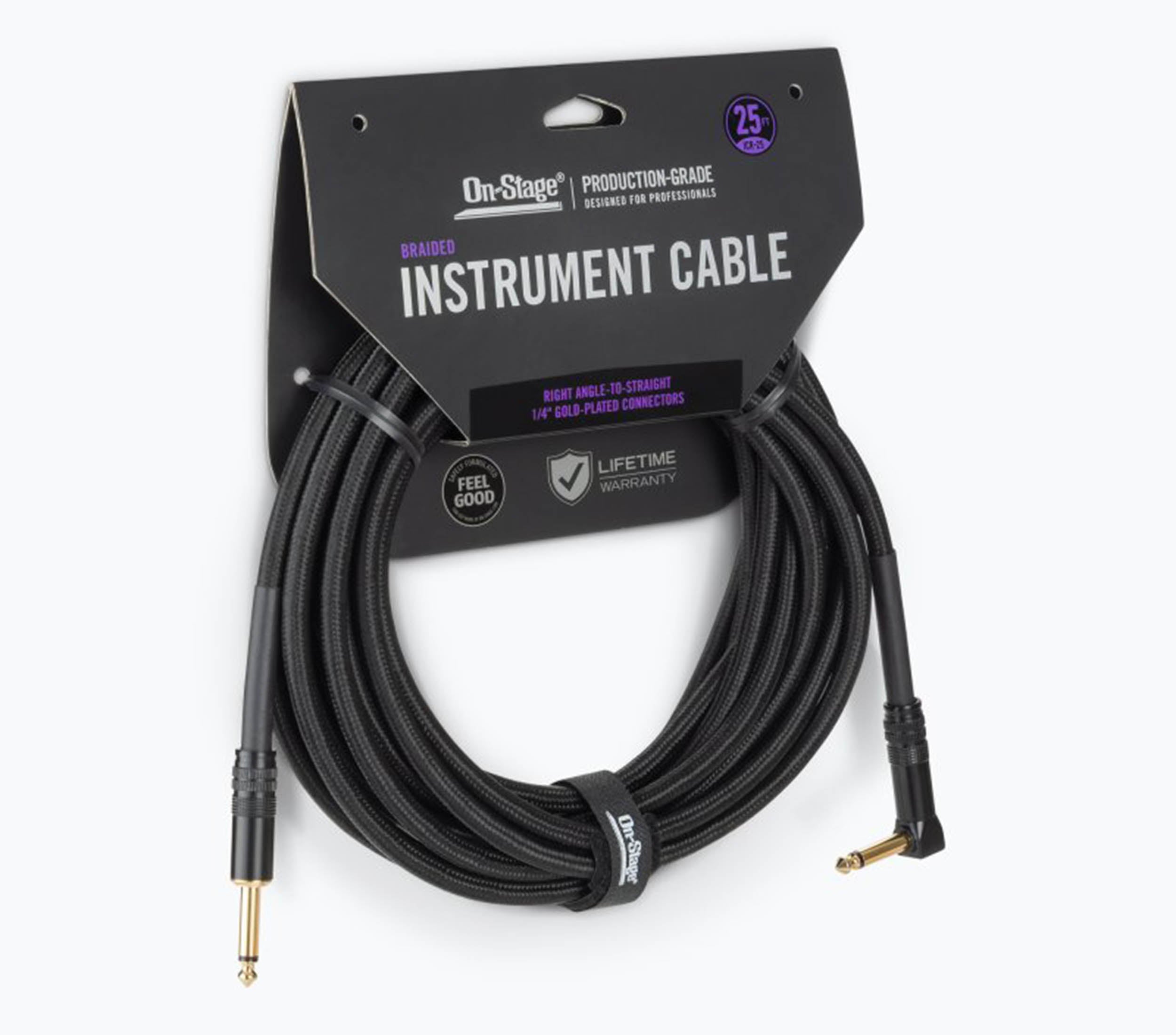 On-Stage OSPRO-ICR, Production-Grade Braided Instrument Cable - Right Angle to Straight, 10, 15, 25 ft by On-Stage
