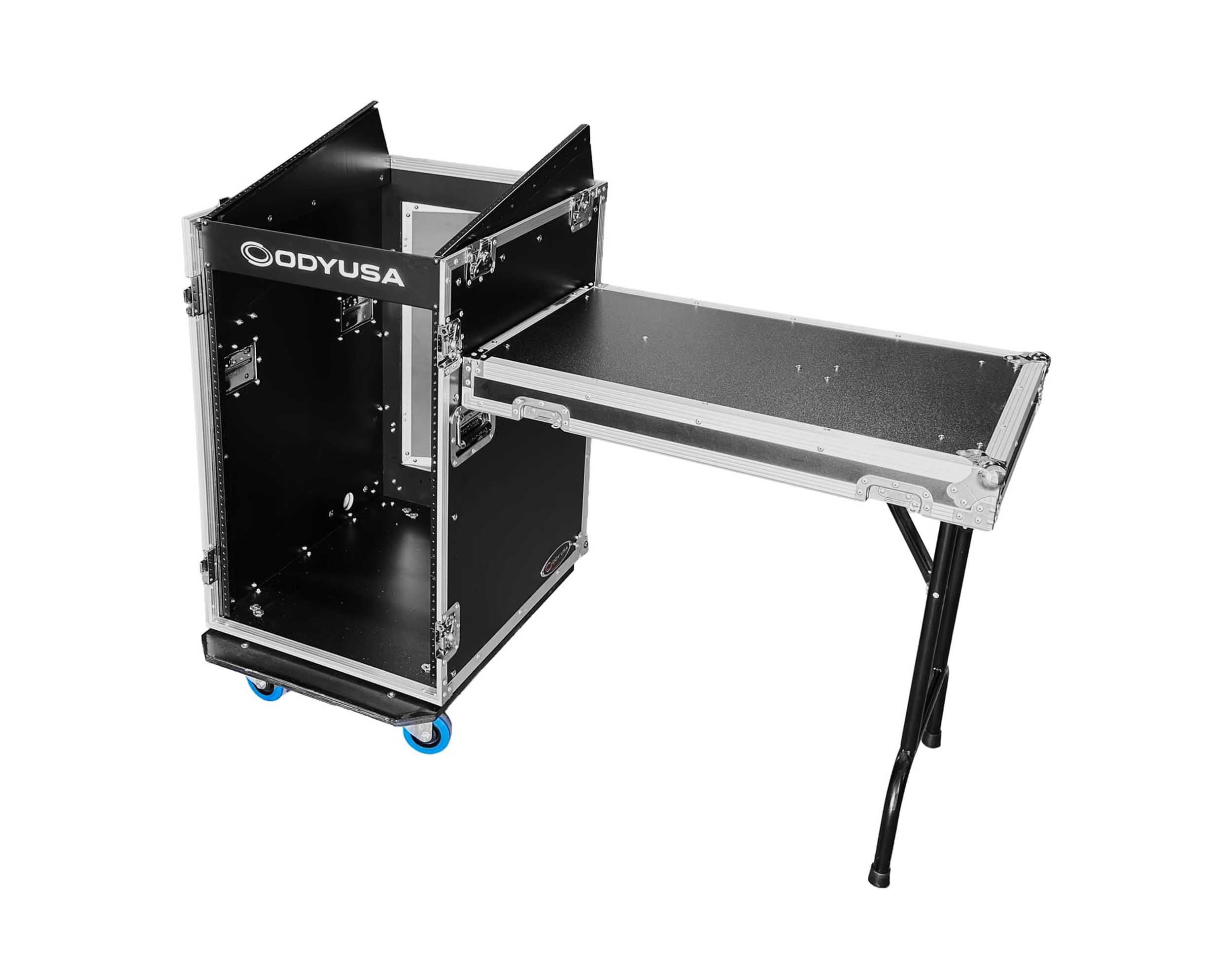 Odyssey FZTC1316WDLX 13U Top Slanted 16U Bottom Vertical Pro Combo Rack with Side Table and Casters - Tall Cover by Odyssey