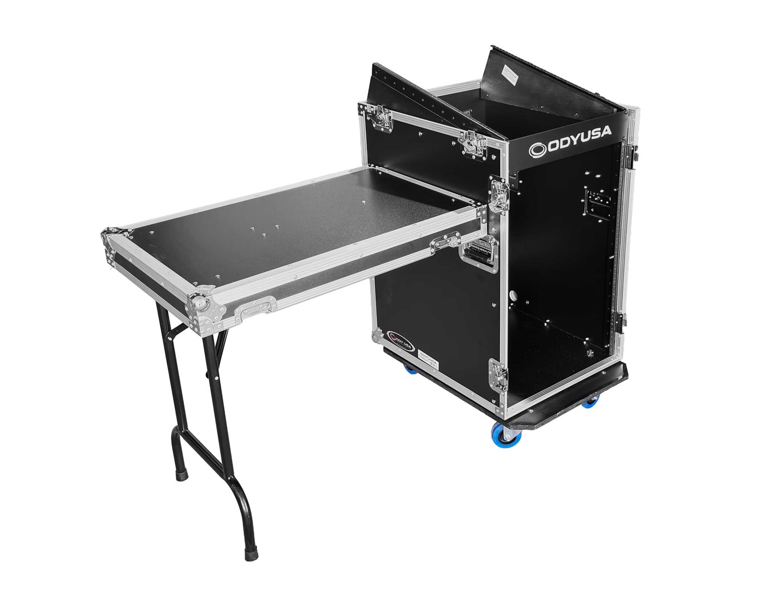 Odyssey FZTC1316WDLX 13U Top Slanted 16U Bottom Vertical Pro Combo Rack with Side Table and Casters - Tall Cover by Odyssey