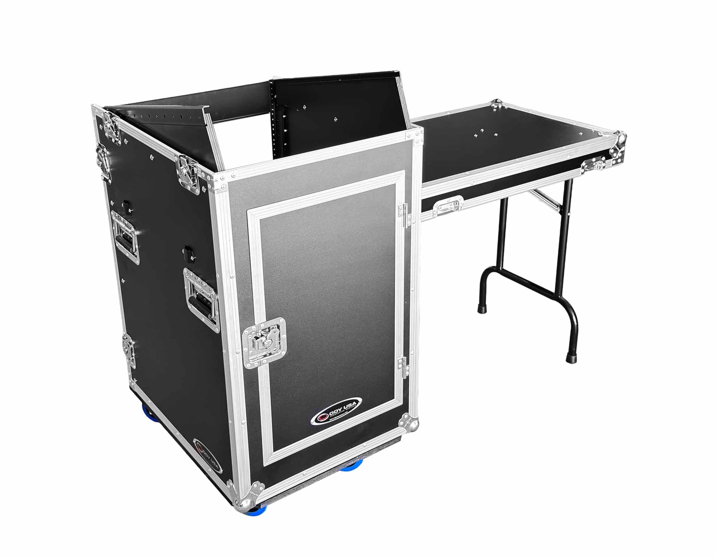 Odyssey FZTC1316WDLX 13U Top Slanted 16U Bottom Vertical Pro Combo Rack with Side Table and Casters - Tall Cover by Odyssey