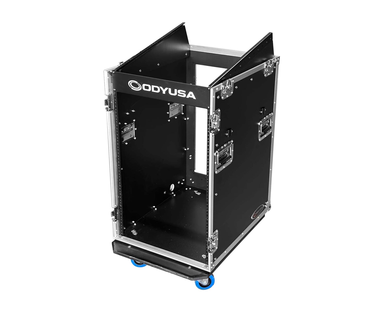 Odyssey FZTC1316WDLX 13U Top Slanted 16U Bottom Vertical Pro Combo Rack with Side Table and Casters - Tall Cover by Odyssey