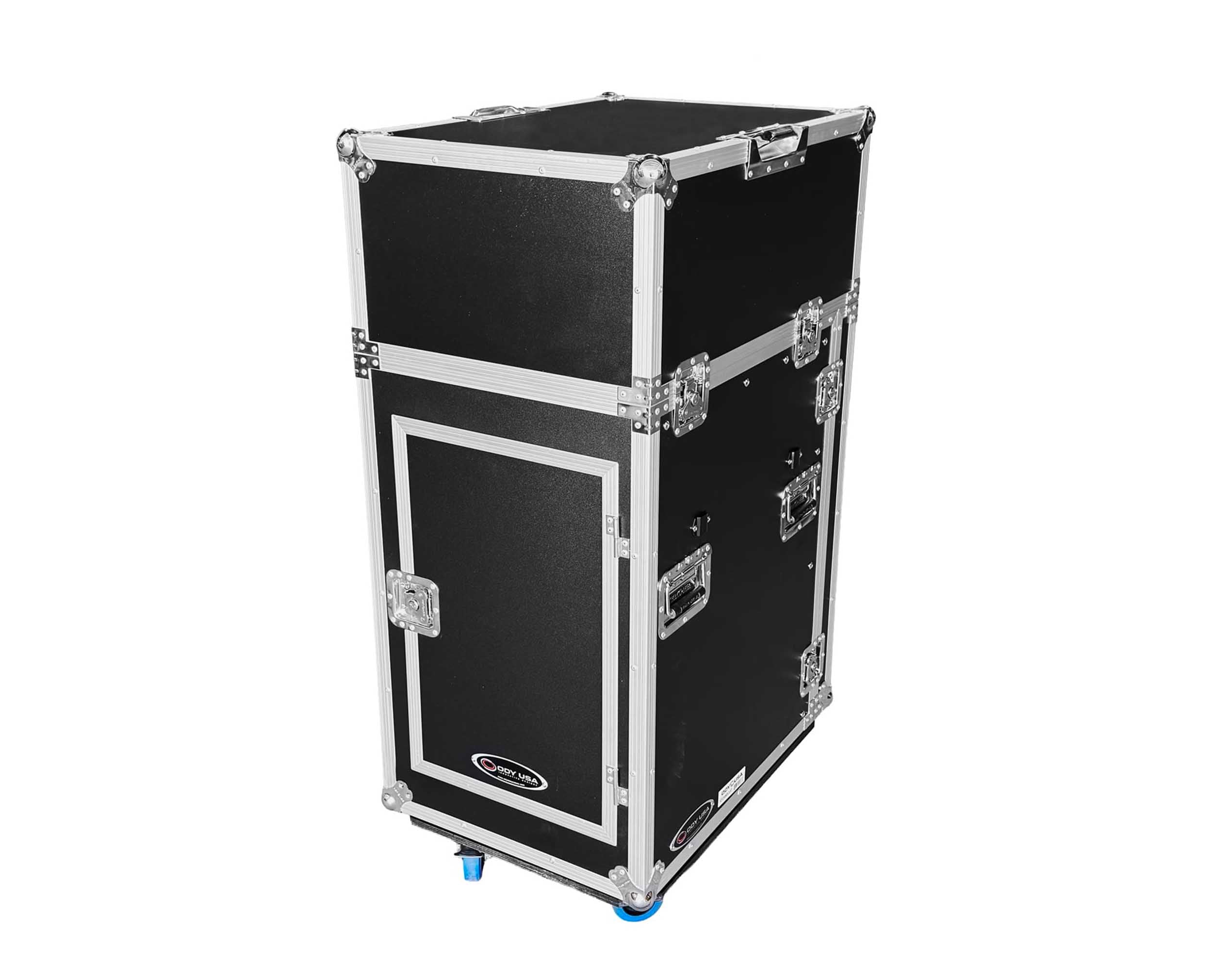 Odyssey FZTC1316WDLX 13U Top Slanted 16U Bottom Vertical Pro Combo Rack with Side Table and Casters - Tall Cover by Odyssey