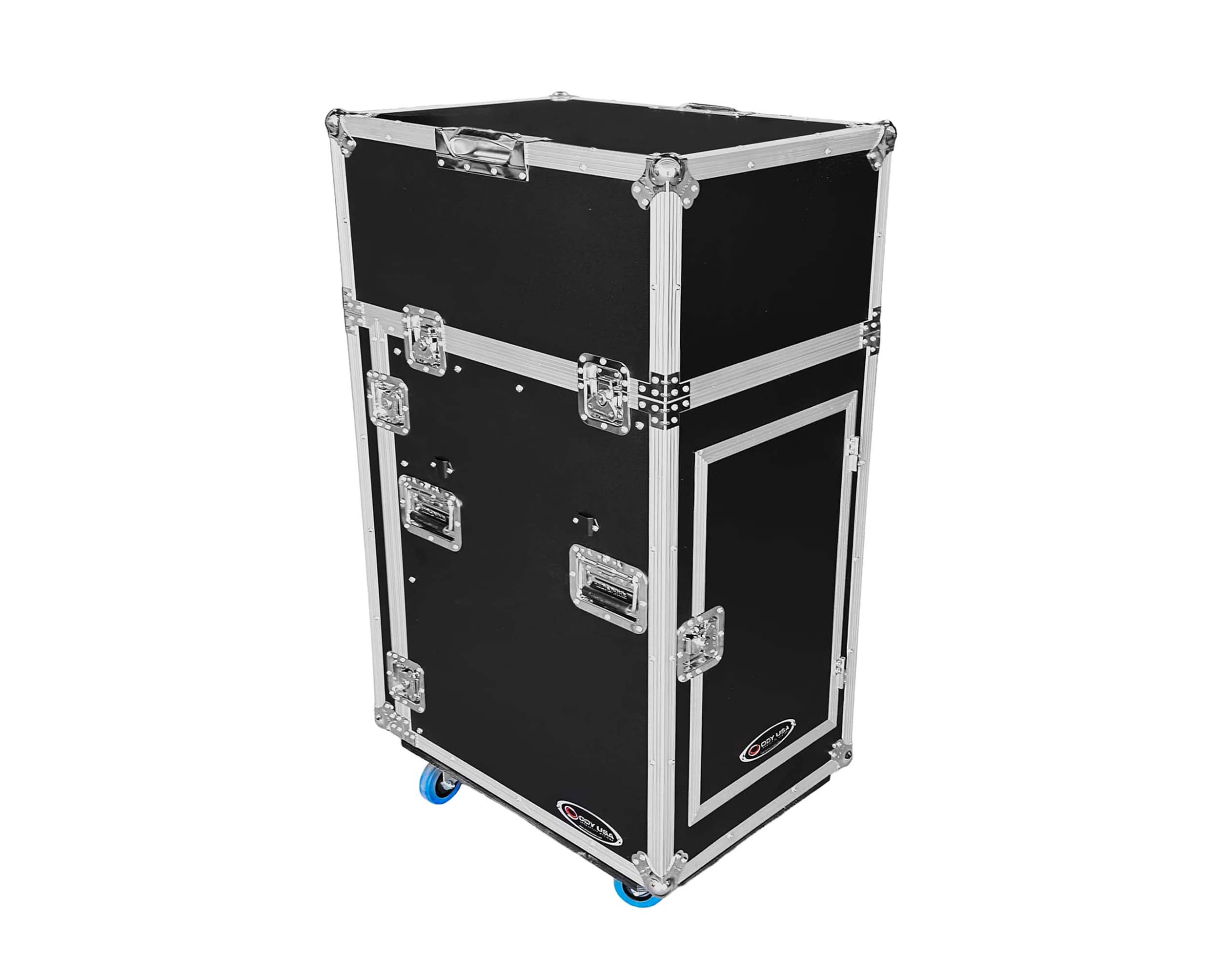 Odyssey FZTC1316WDLX 13U Top Slanted 16U Bottom Vertical Pro Combo Rack with Side Table and Casters - Tall Cover by Odyssey