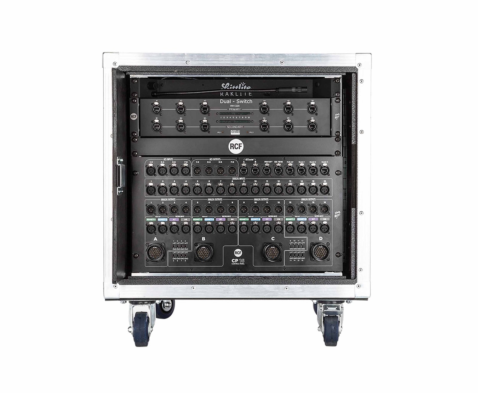 RCF CR 16-ND Control Rack 10RU Flight Case with Shock Mounts Includes RDNET8 and DX-1616 by RCF