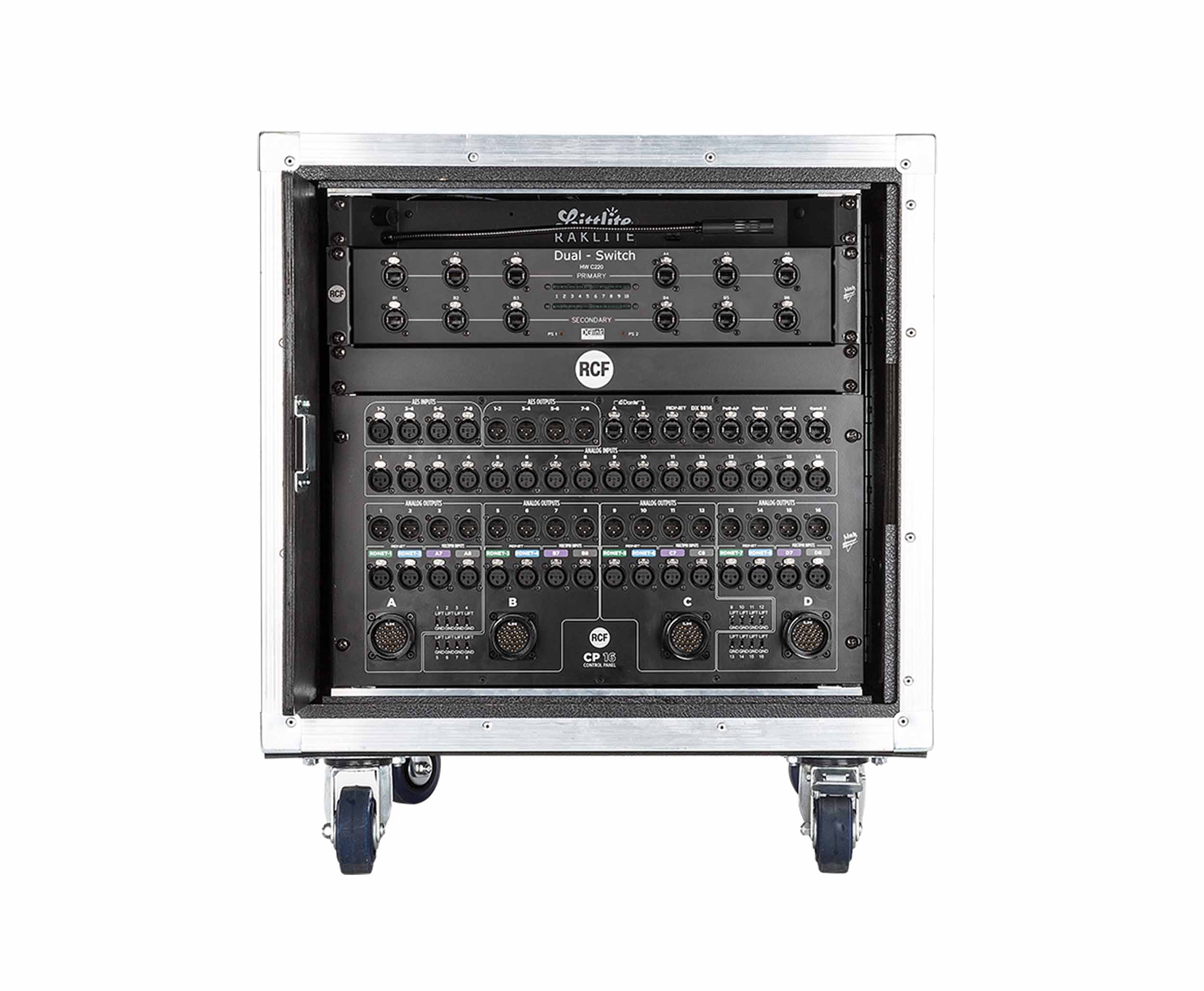 RCF CR 16-ND Control Rack 10RU Flight Case with Shock Mounts Includes RDNET8 and DX-1616 by RCF
