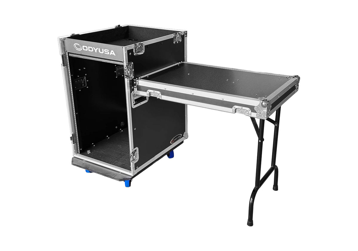 Odyssey FZTCFOH16WDLX 16U Vertical Pro Combo Rack with Side Table and Casters