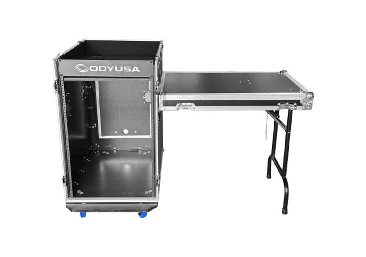Odyssey FZTCFOH16WDLX 16U Vertical Pro Combo Rack with Side Table and Casters