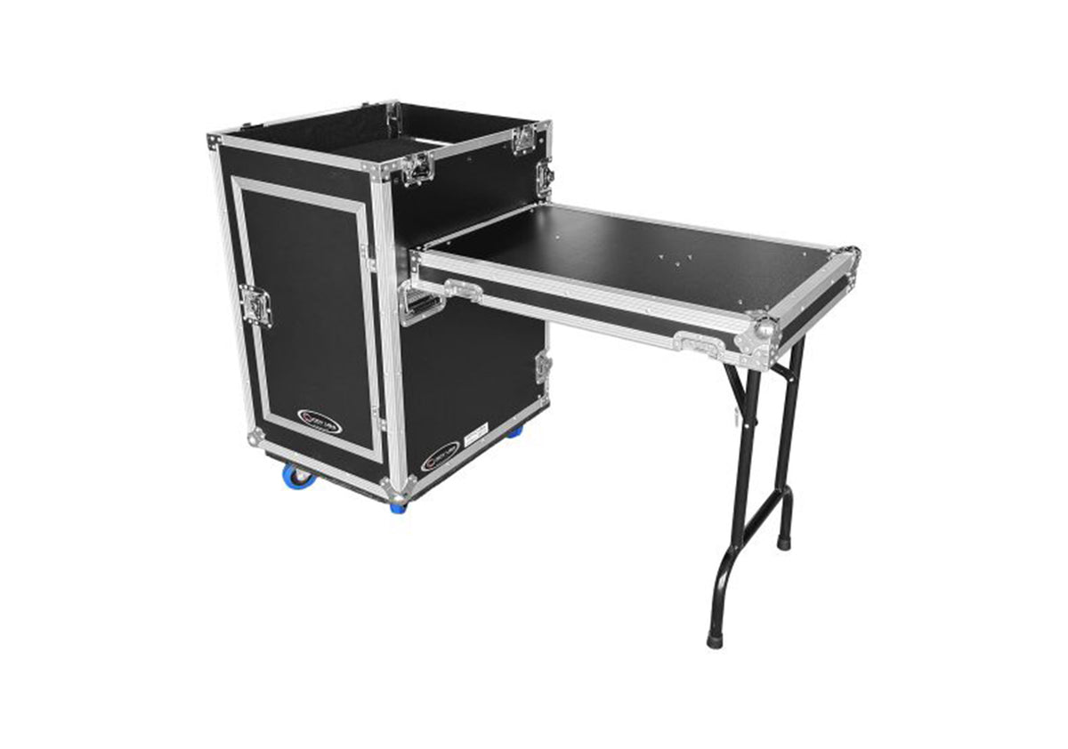 Odyssey FZTCFOH16WDLX 16U Vertical Pro Combo Rack with Side Table and Casters
