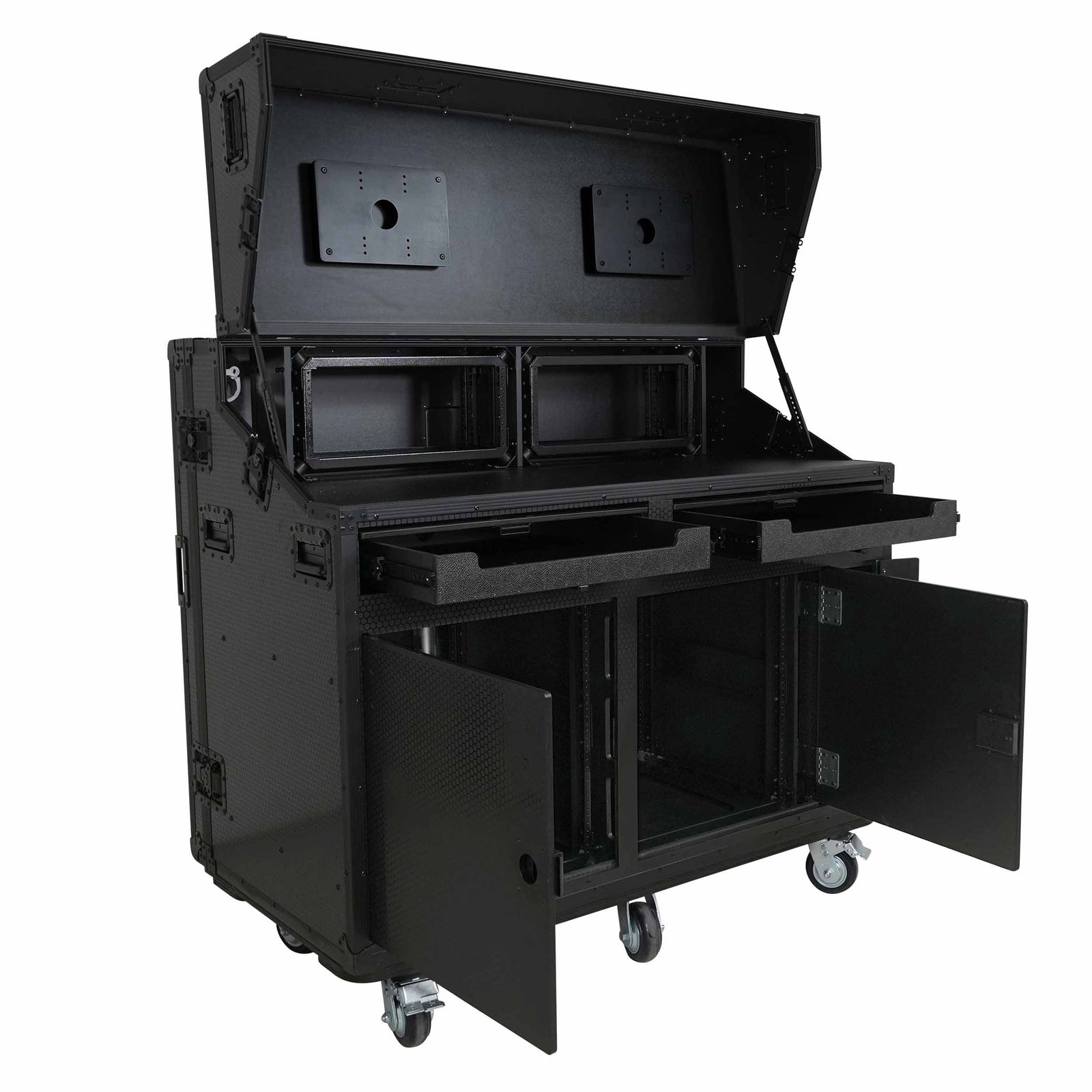 ProX XS-SLAM2X12U4U PRADO Mobile AV Workstation Case with Slam Doors and 2x 12U, 2x 4U Racks by ProX Cases