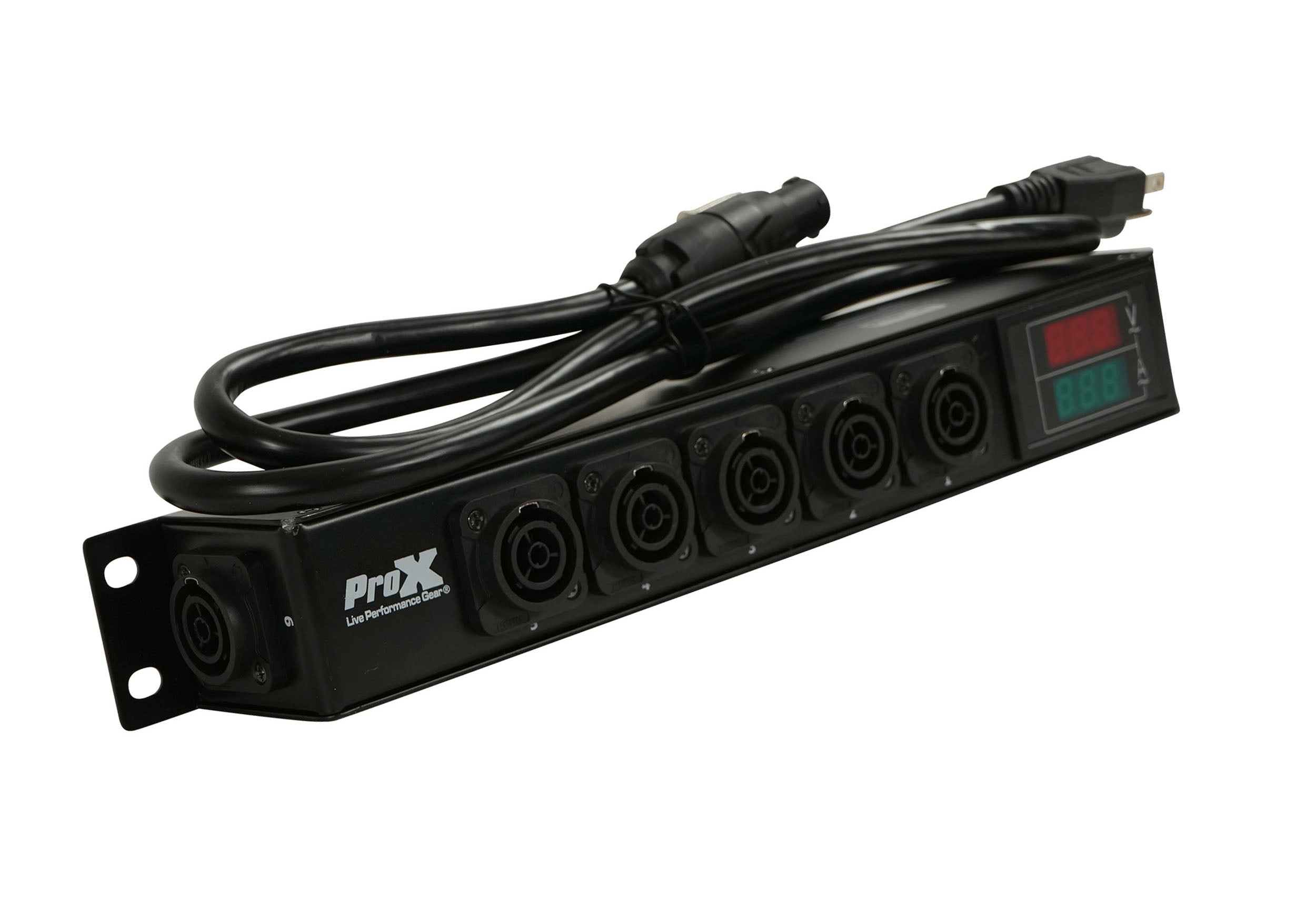 ProX X-PWTR1LEDX6DANA PowerCenter AC to 6X True1 Splitter Outputs with V and A Meter by ProX Live Performance Gear