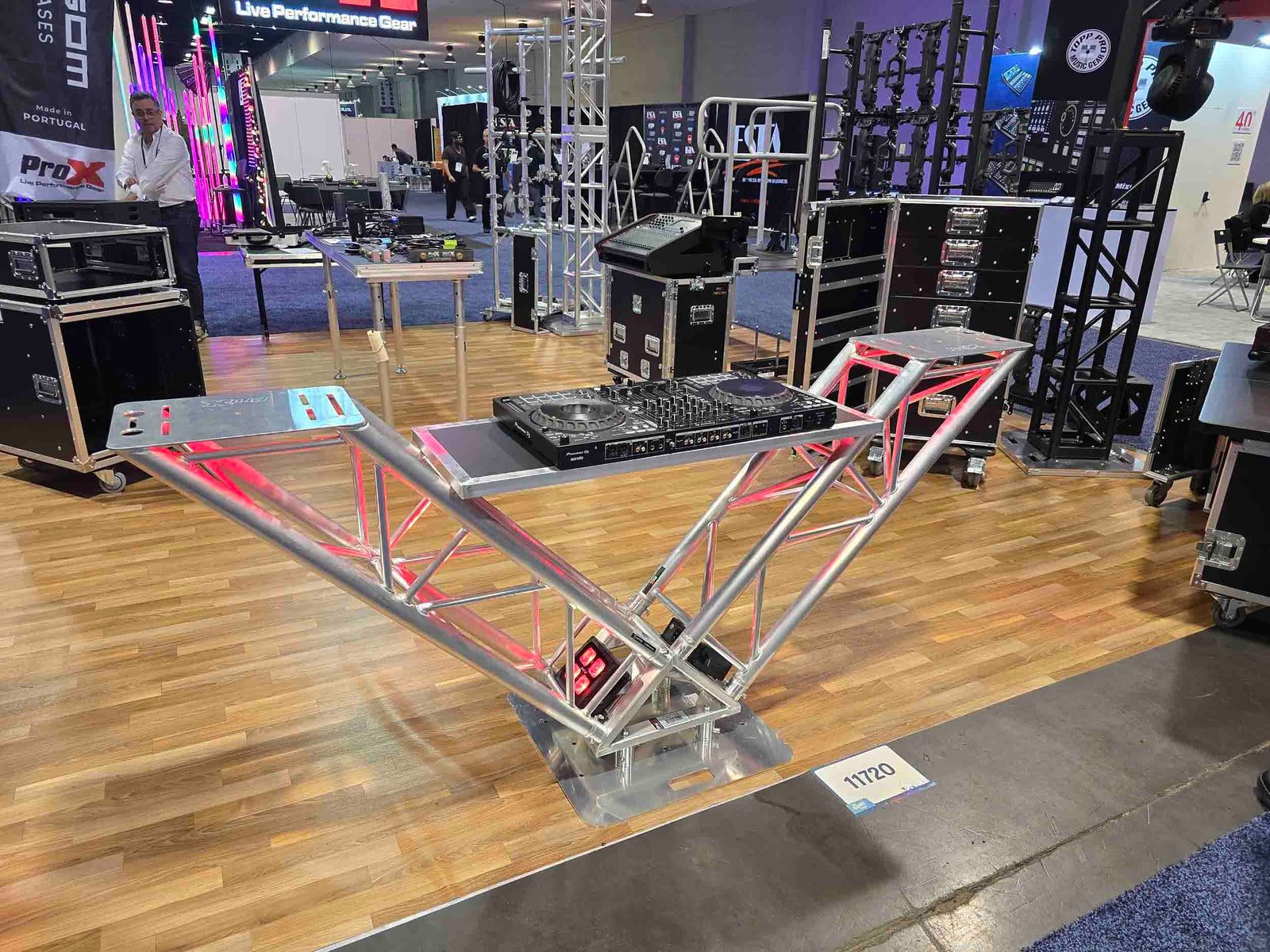ProX XT-VERRAZANO24 V-Shape Aluminum Truss DJ Table with Elevated Monitor Shelves and 24" Base Plate