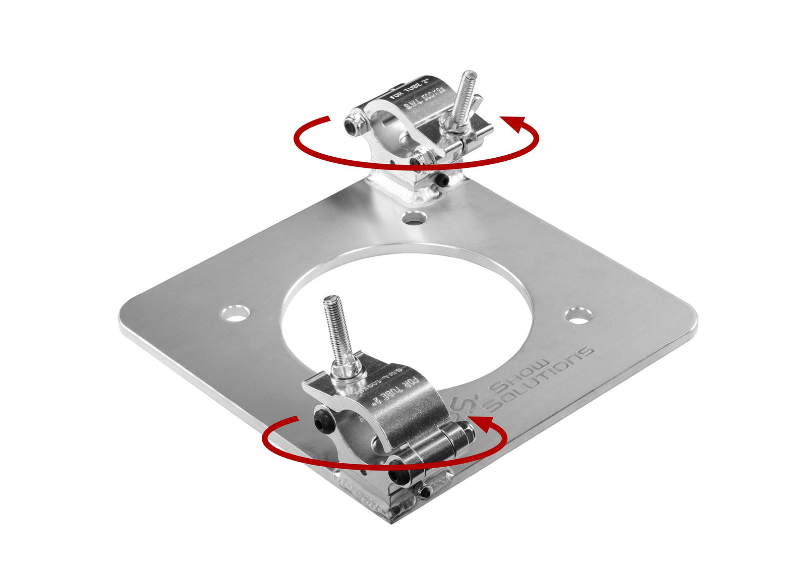 Show Solutions TCP12-2C-DIAG-S 12" x 12" Truss Plate with Two Swivel Pro Half Couplers Welded at Diagonal Corners