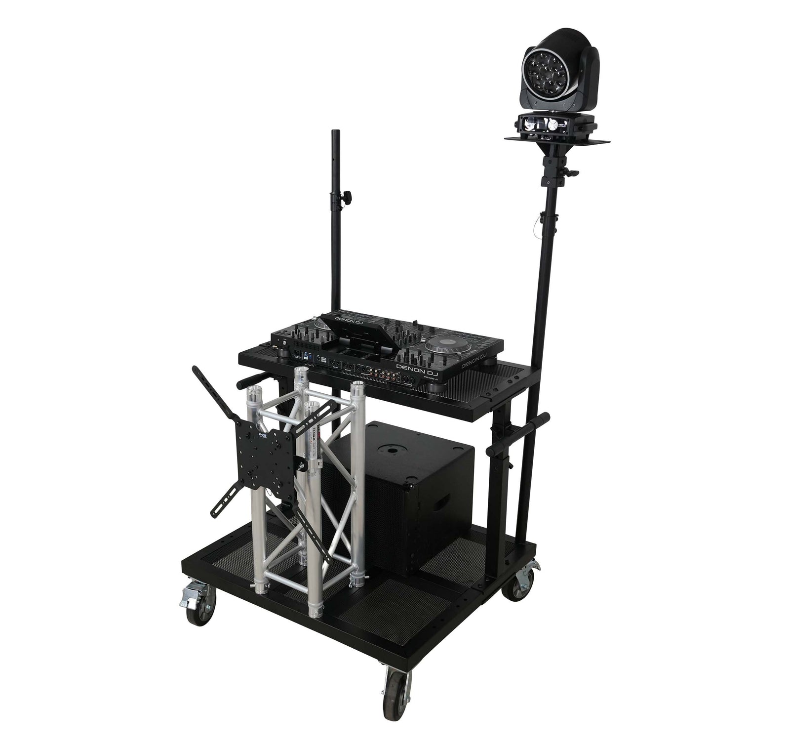 ProX X-BeatWagon Multi-Function Rolling Performance Station with Adjustable Shelf and F34 Truss Compatibility