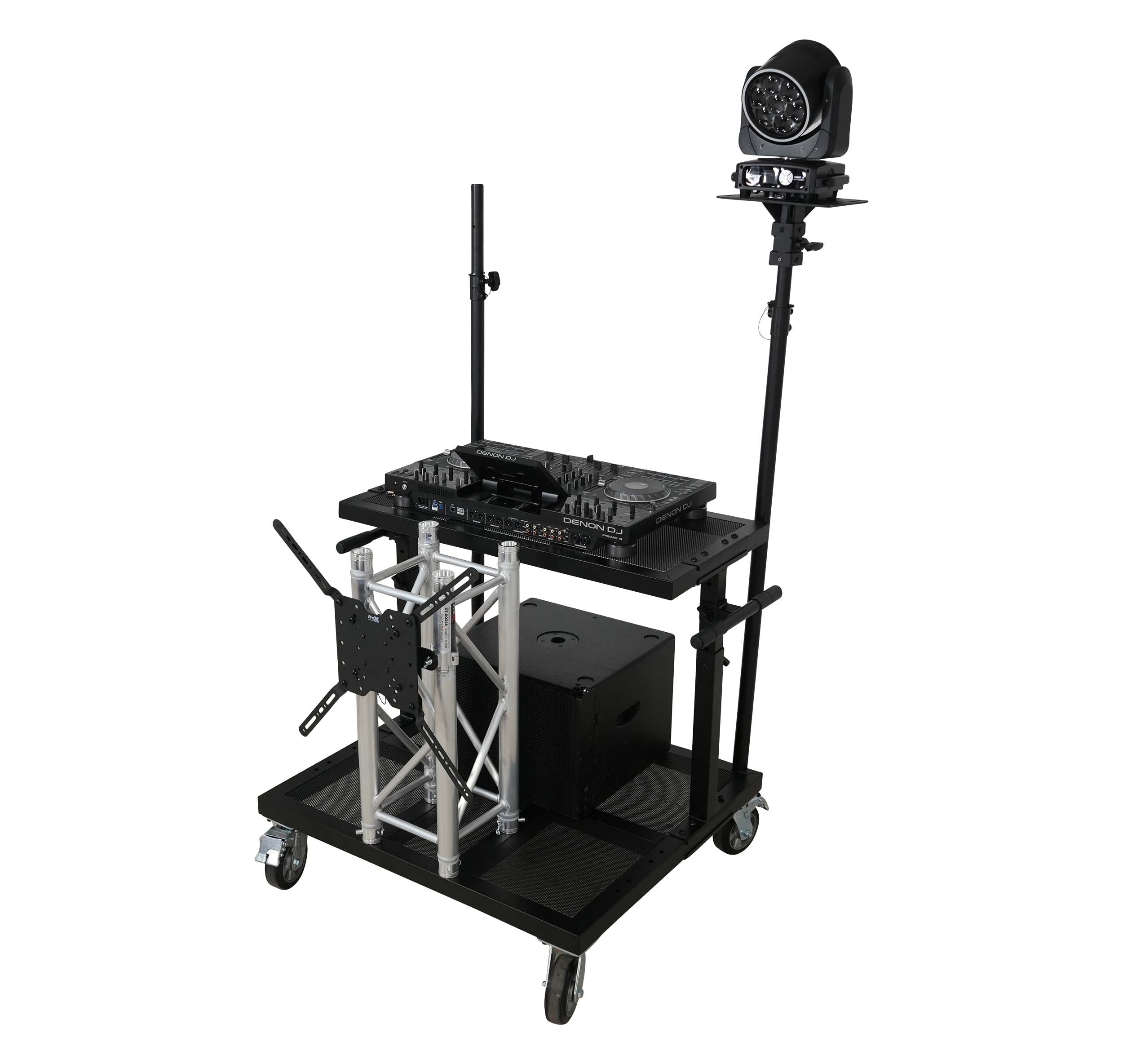 ProX X-BeatWagon Multi-Function Rolling Performance Station with Adjustable Shelf and F34 Truss Compatibility