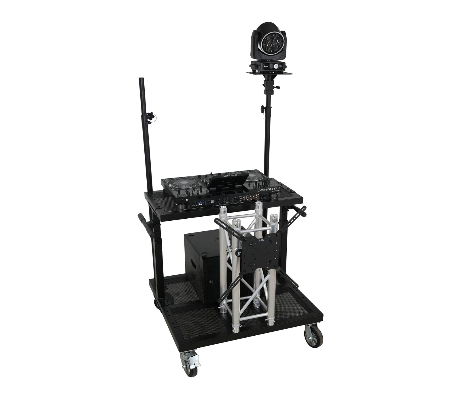 ProX X-BeatWagon Multi-Function Rolling Performance Station with Adjustable Shelf and F34 Truss Compatibility
