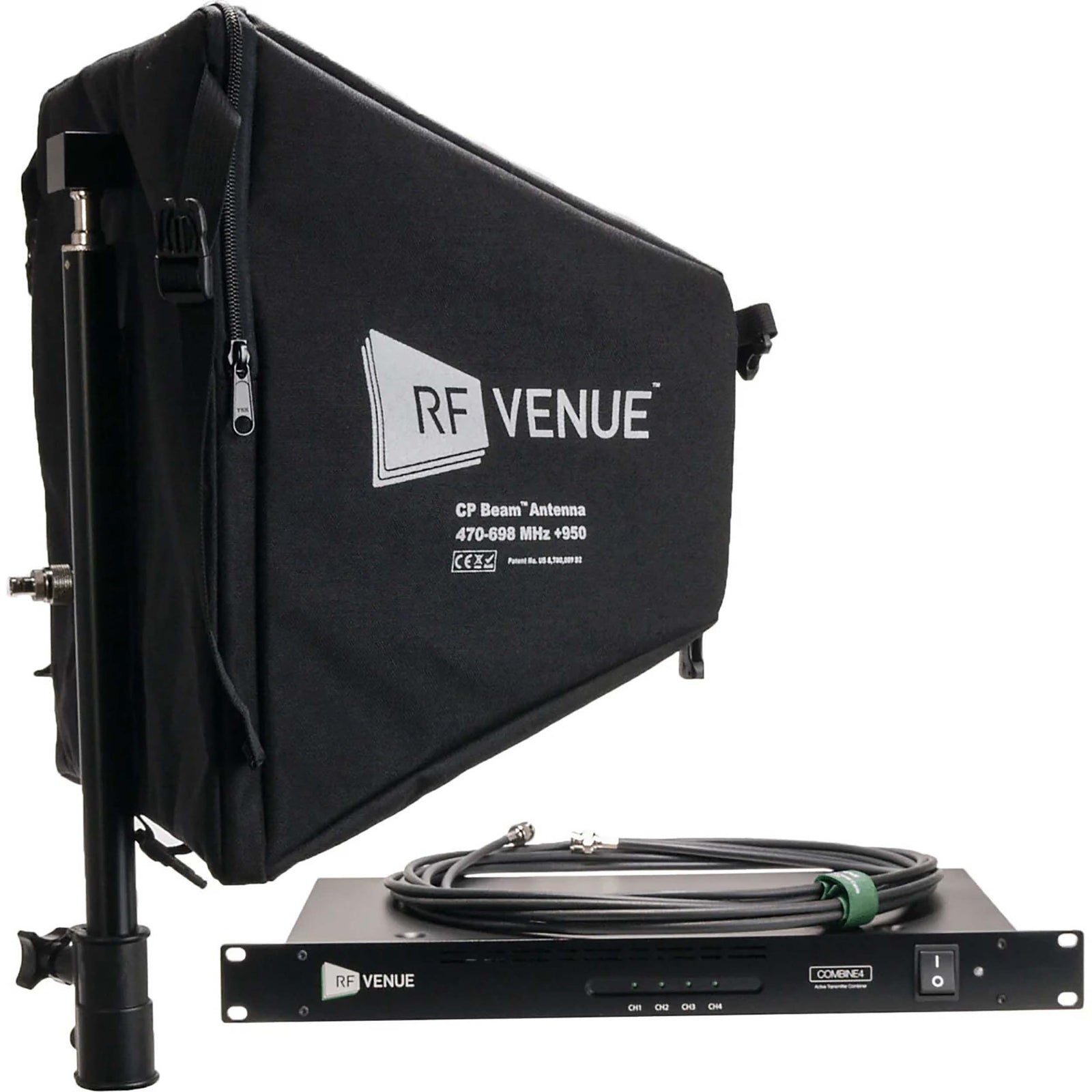RF Venue COMB4CPB 4-Channel Antenna Combiner Bundle with CP Beam Antenna and Cables