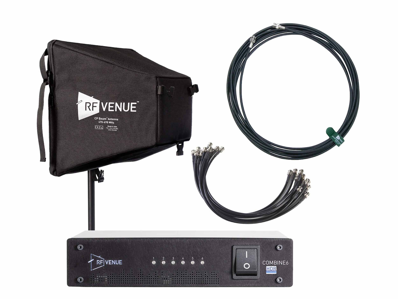 RF Venue COMB6CPB HDR 6-Channel IEM Transmitter Combiner with CP Beam Antenna – Black