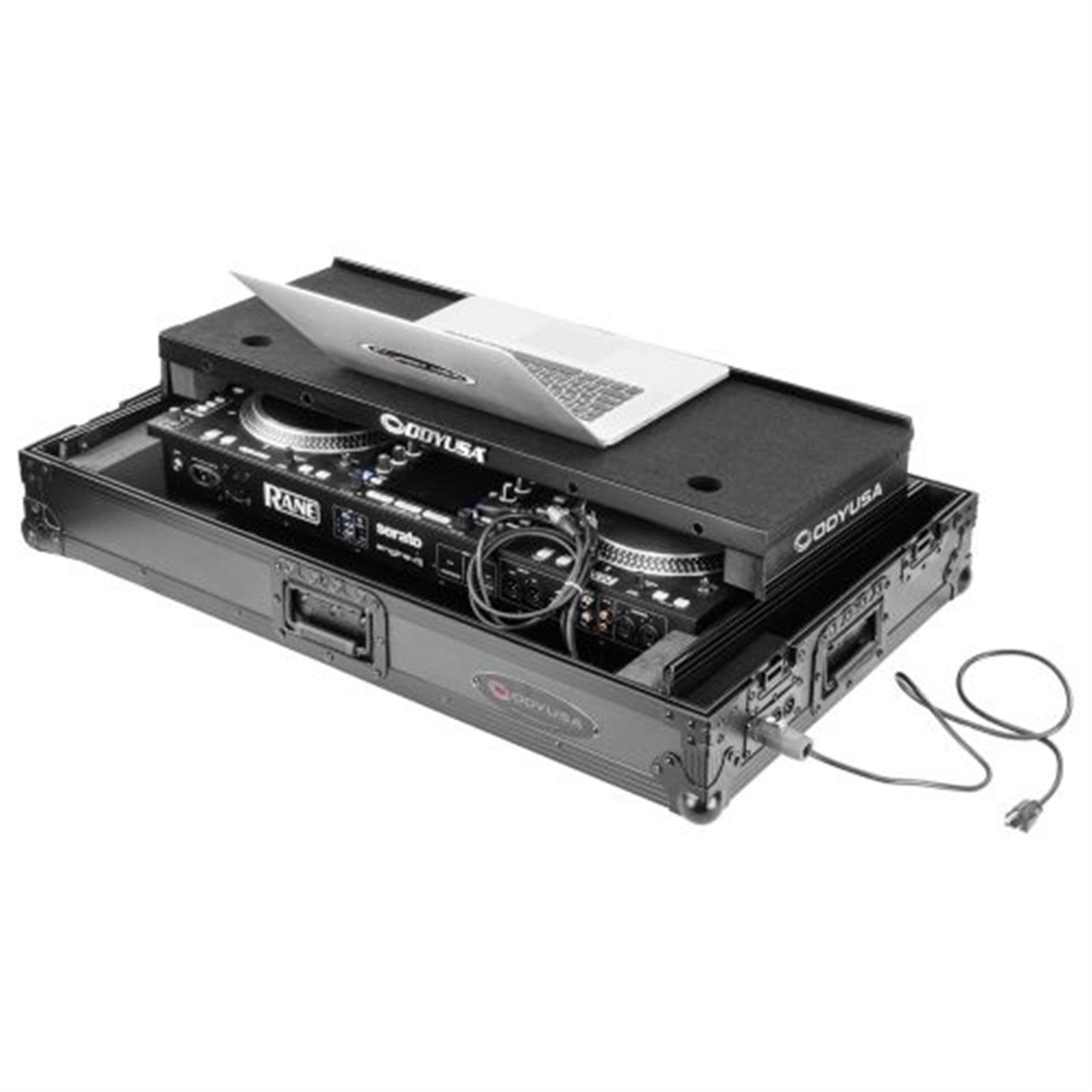 Odyssey FPR-GSSYSTEMONE1UWBL Performance Ready Series Flight Case 1U pour RANE SYSTEM ONE avec roulettes et plateforme d'ordinateur portable Glide Style – Noir