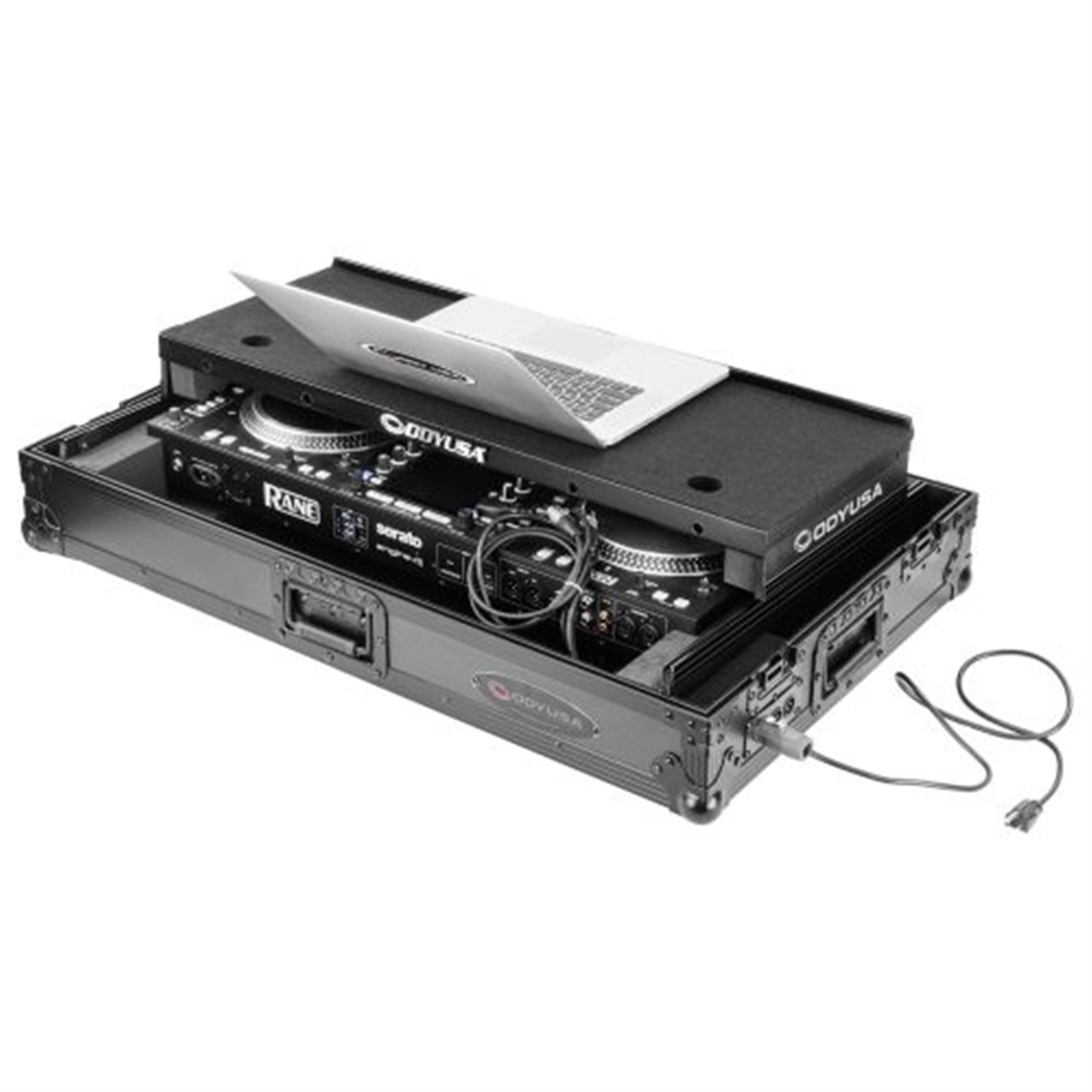 Odyssey FPR-GSSYSTEMONE1UWBL Performance Ready Series Flight Case 1U pour RANE SYSTEM ONE avec roulettes et plateforme d'ordinateur portable Glide Style – Noir