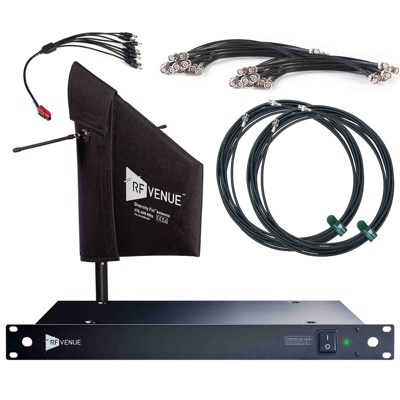 RF Venue DFIND9 DISTRO9 HDR Pack de Mise à Niveau Microphone sans Fil 9 Canaux avec Antenne Diversity Fin