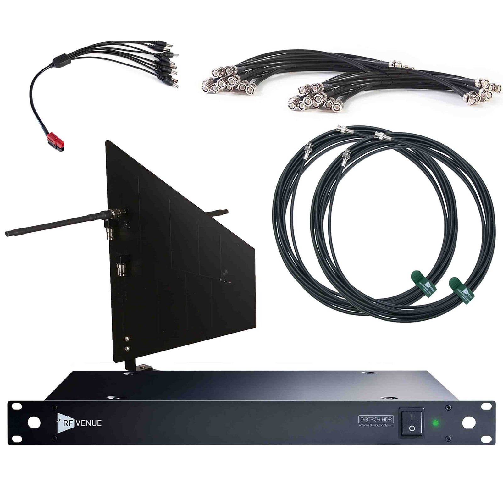 RF Venue DFINBD9 DISTRO9 HDR 9-Channel Upgrade Pack with Black Wallmount Diversity Fin Antenna