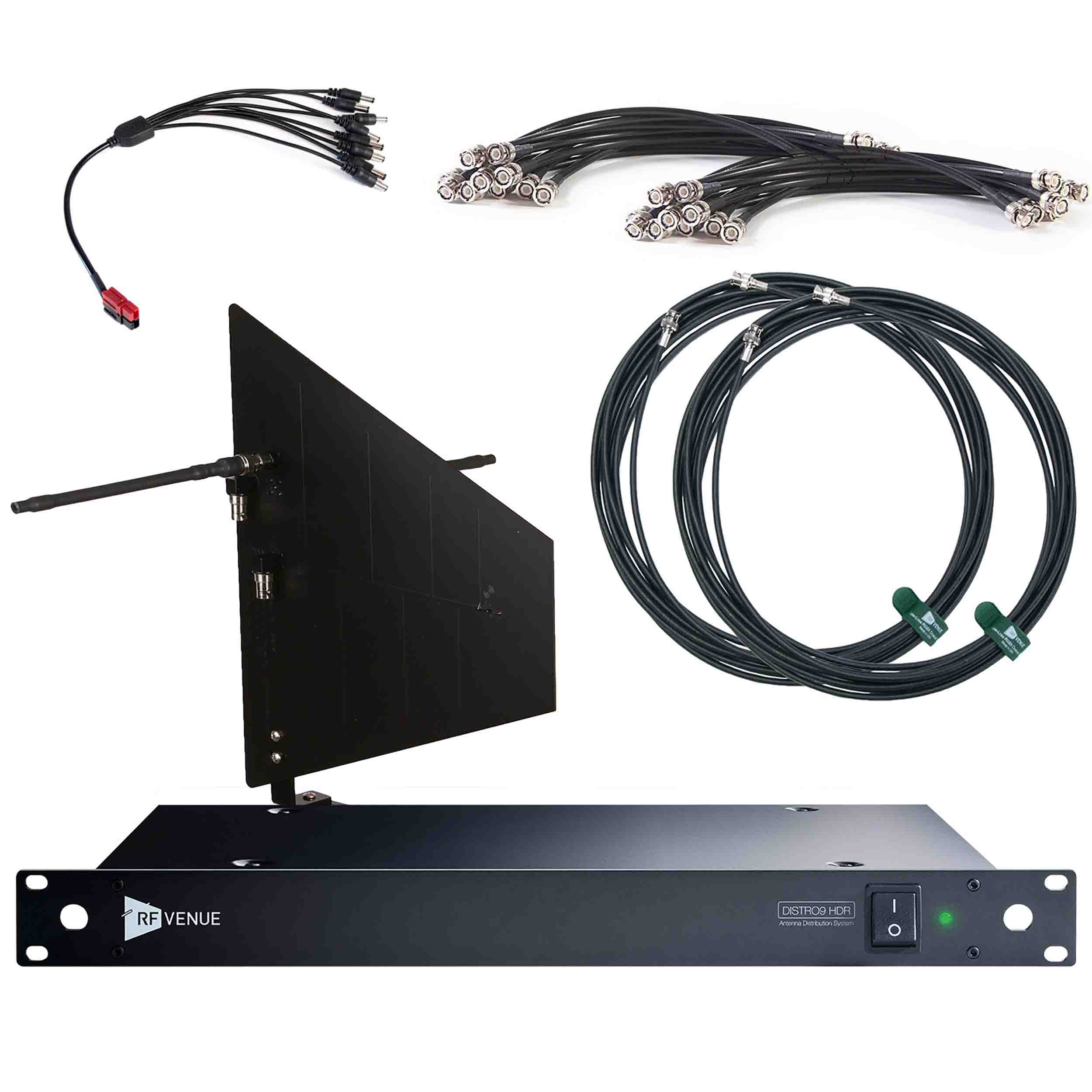 RF Venue DFINBD9 DISTRO9 HDR 9-Channel Upgrade Pack with Black Wallmount Diversity Fin Antenna