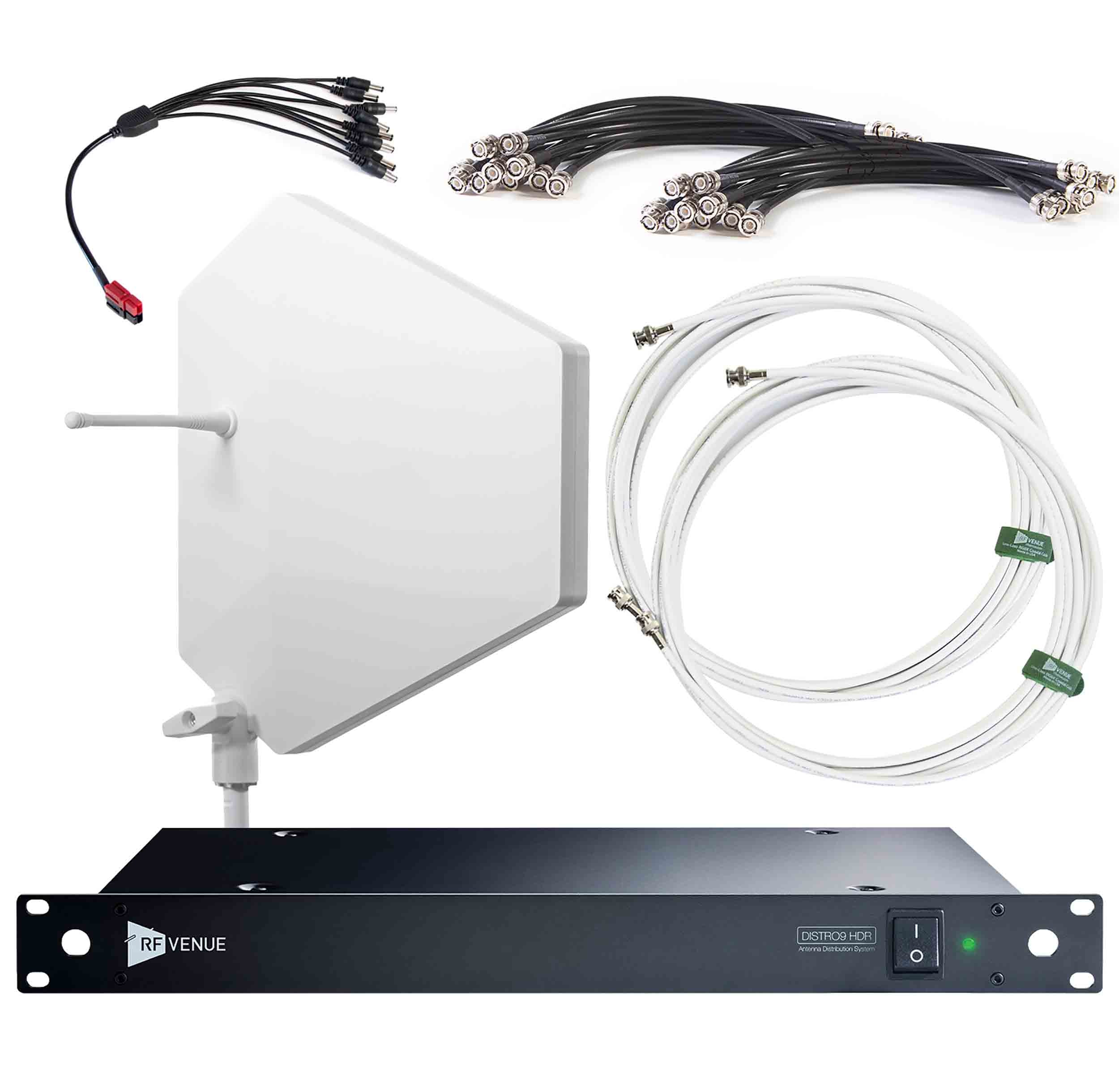 RF Venue DFIN-IPXWD9 DISTRO9 HDR 9-Channel Wireless Mic Upgrade Pack with White Diversity Fin IPX Antenna
