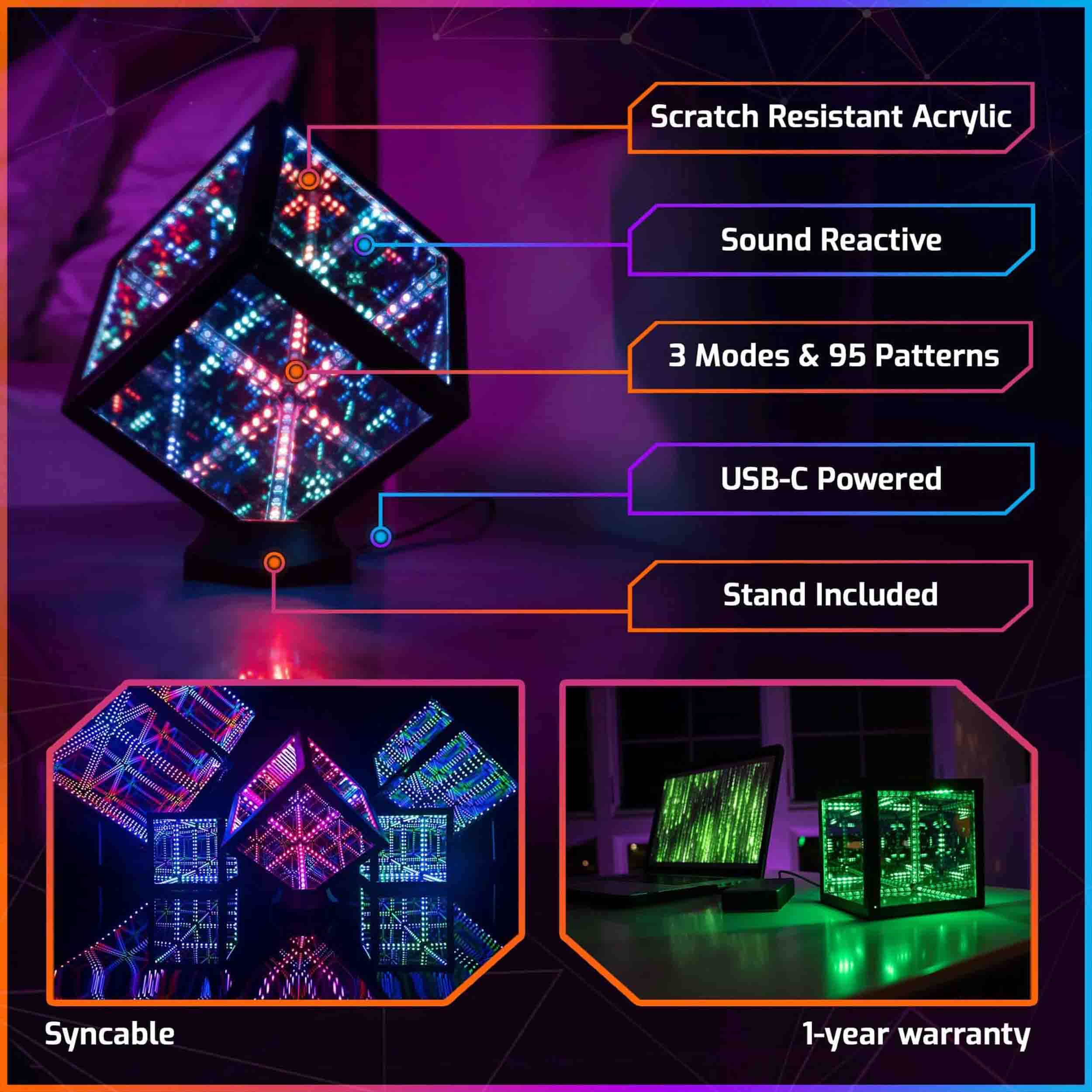 Hyperspace Lighting HYPERCUBE NANO Infinity Mirror LED Art with App Control and Sound Reactive Effects