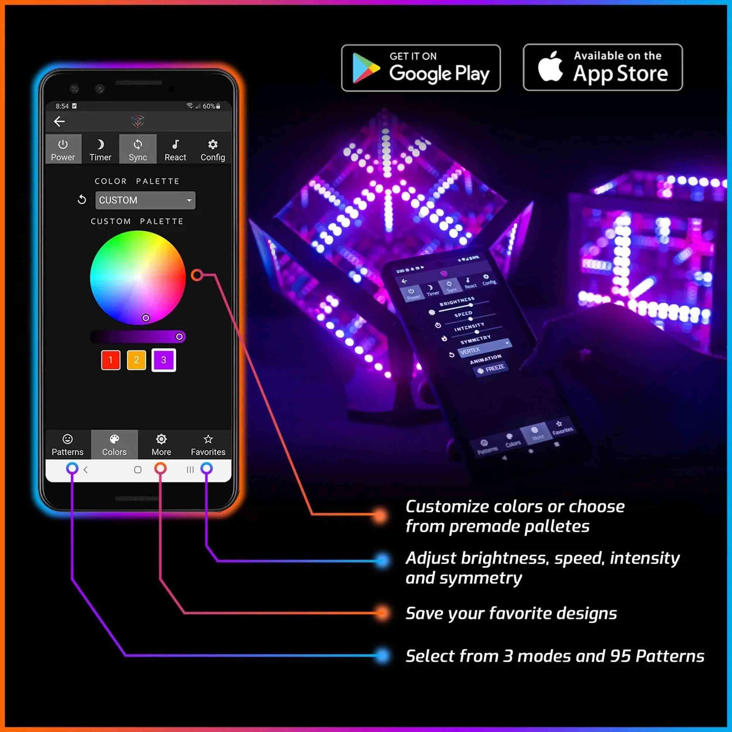 Hyperspace Lighting HYPERCUBE NANO Infinity Mirror LED Art with App Control and Sound Reactive Effects