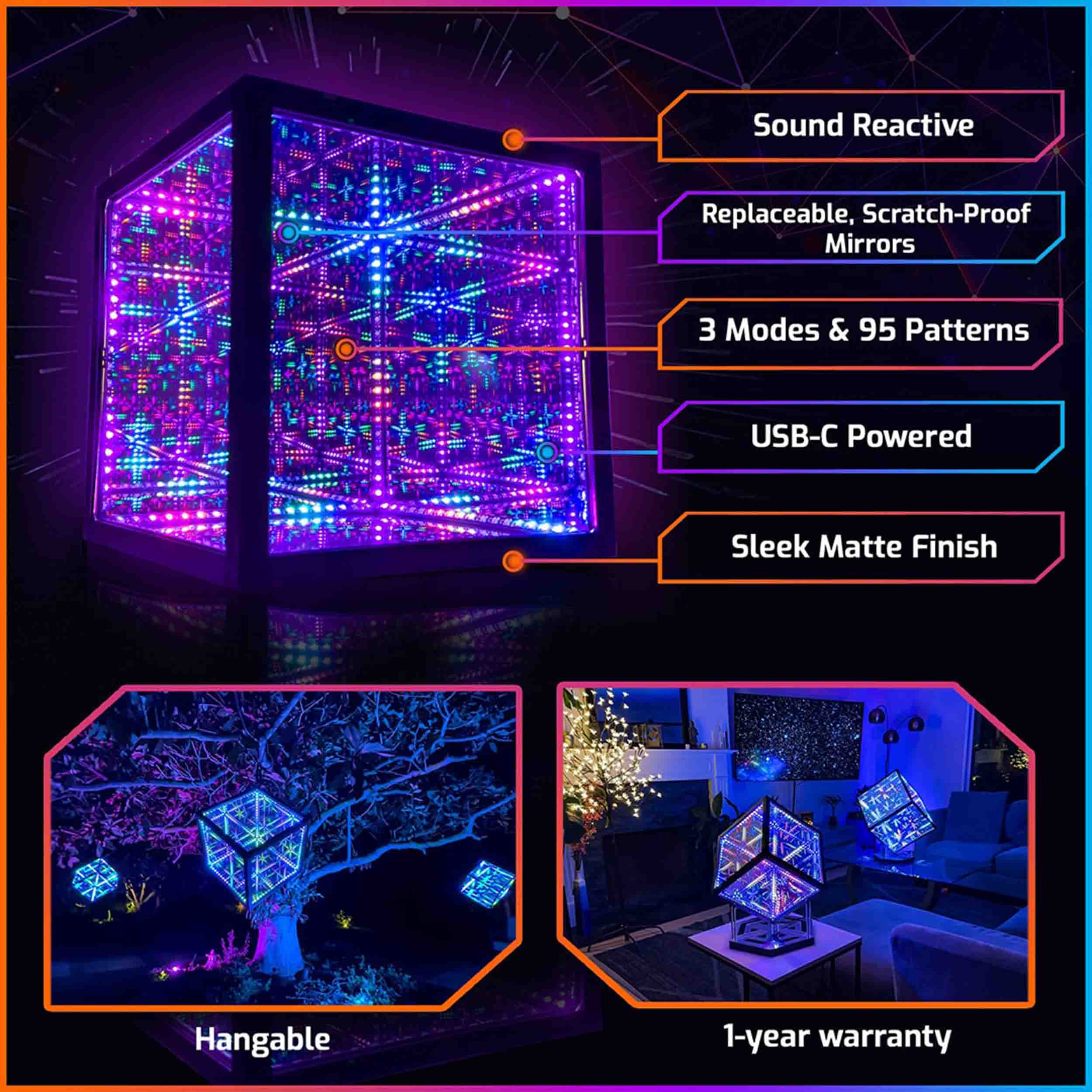 Hyperspace Lighting HYPERCUBE10 Infinity Mirror LED Art with App Control and Sound Reactive Effects