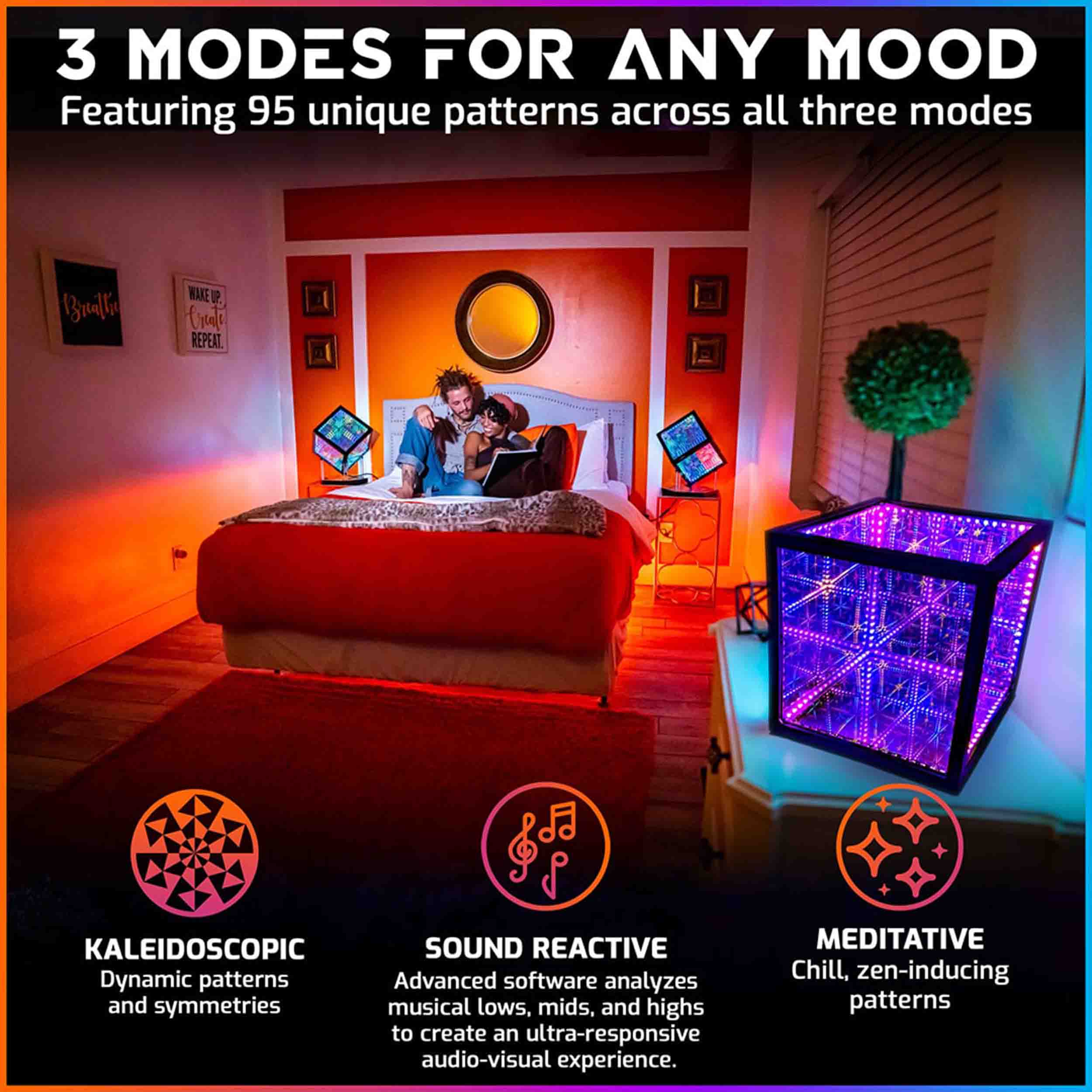 Hyperspace Lighting HYPERCUBE10 Infinity Mirror LED Art with App Control and Sound Reactive Effects
