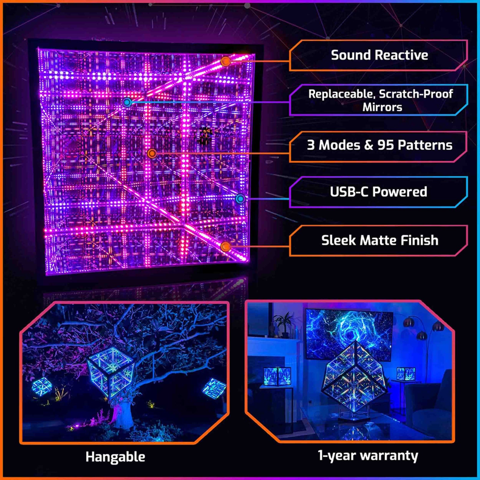 Hyperspace Lighting HYPERCUBE15 Infinity Mirror LED Art with App Control and 95 Lighting Patterns