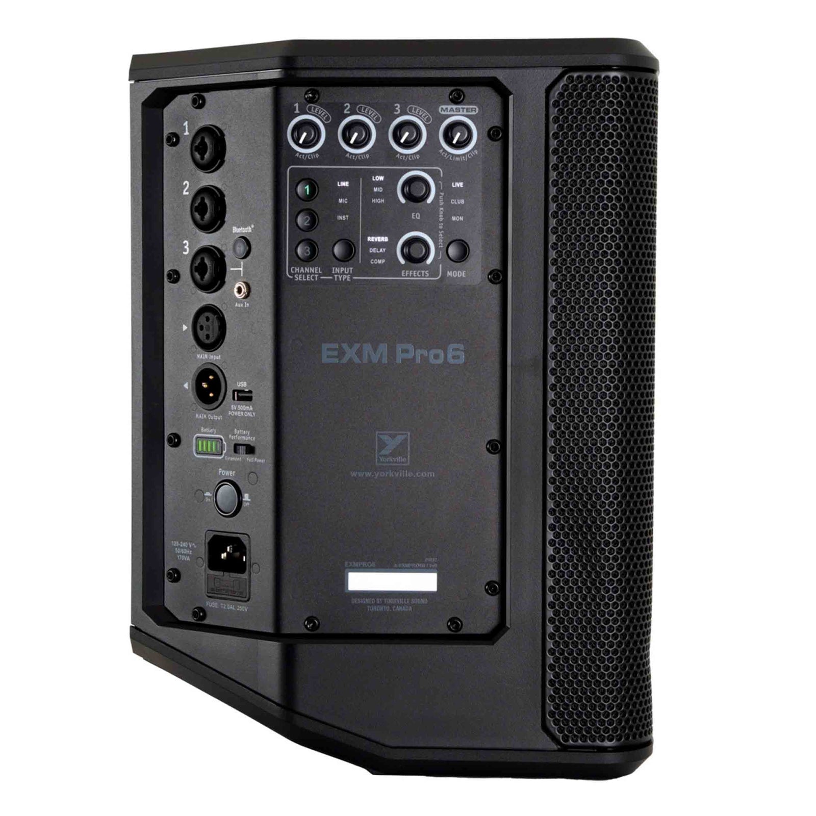 Yorkville Sound EXMPRO6 250W Battery-Powered Portable PA Speaker with 3-Channel Mixer and Bluetooth