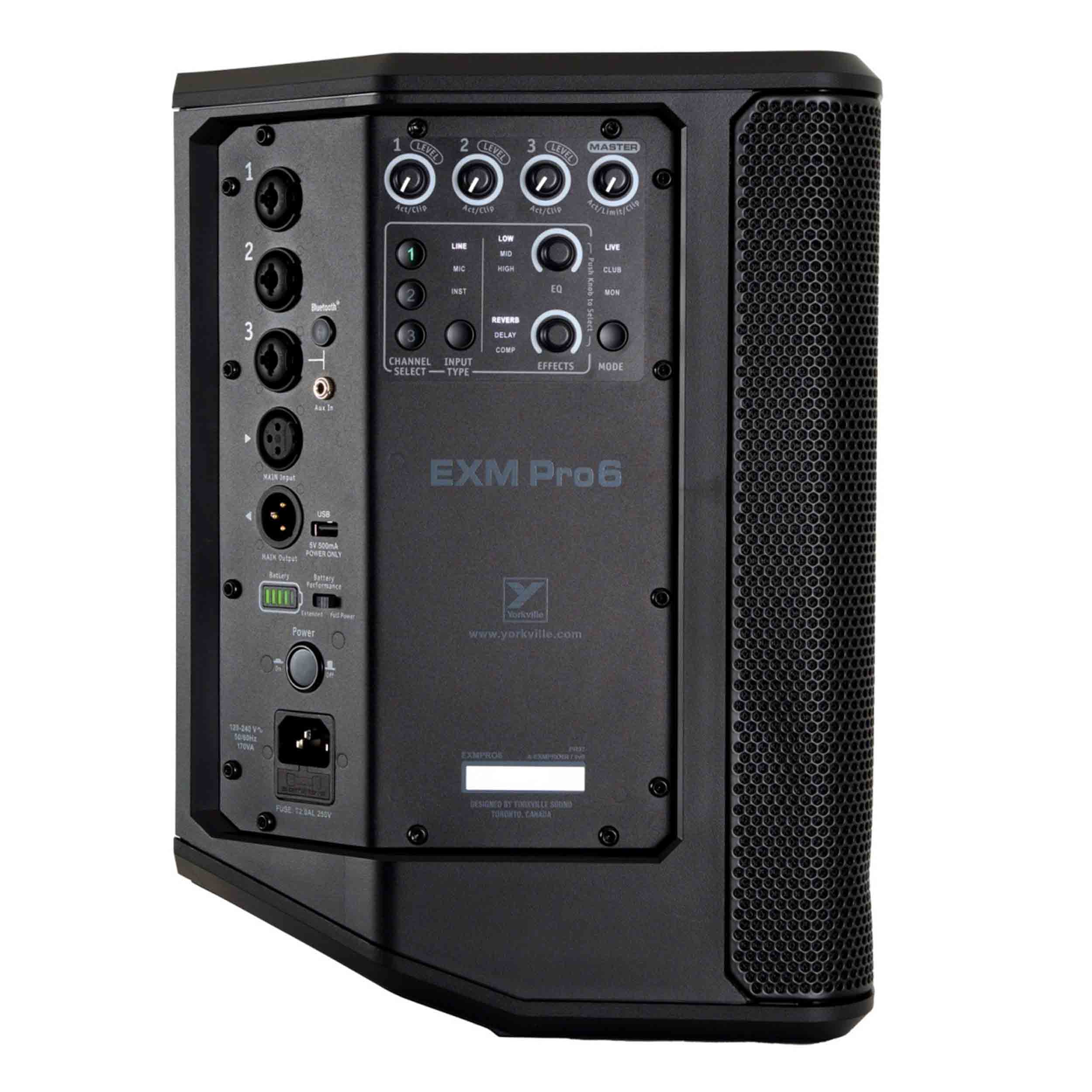Yorkville Sound EXMPRO6 250W Battery-Powered Portable PA Speaker with 3-Channel Mixer and Bluetooth