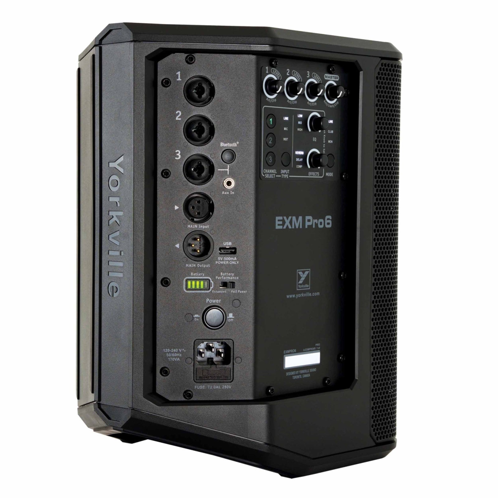 Yorkville Sound EXMPRO6 250W Battery-Powered Portable PA Speaker with 3-Channel Mixer and Bluetooth