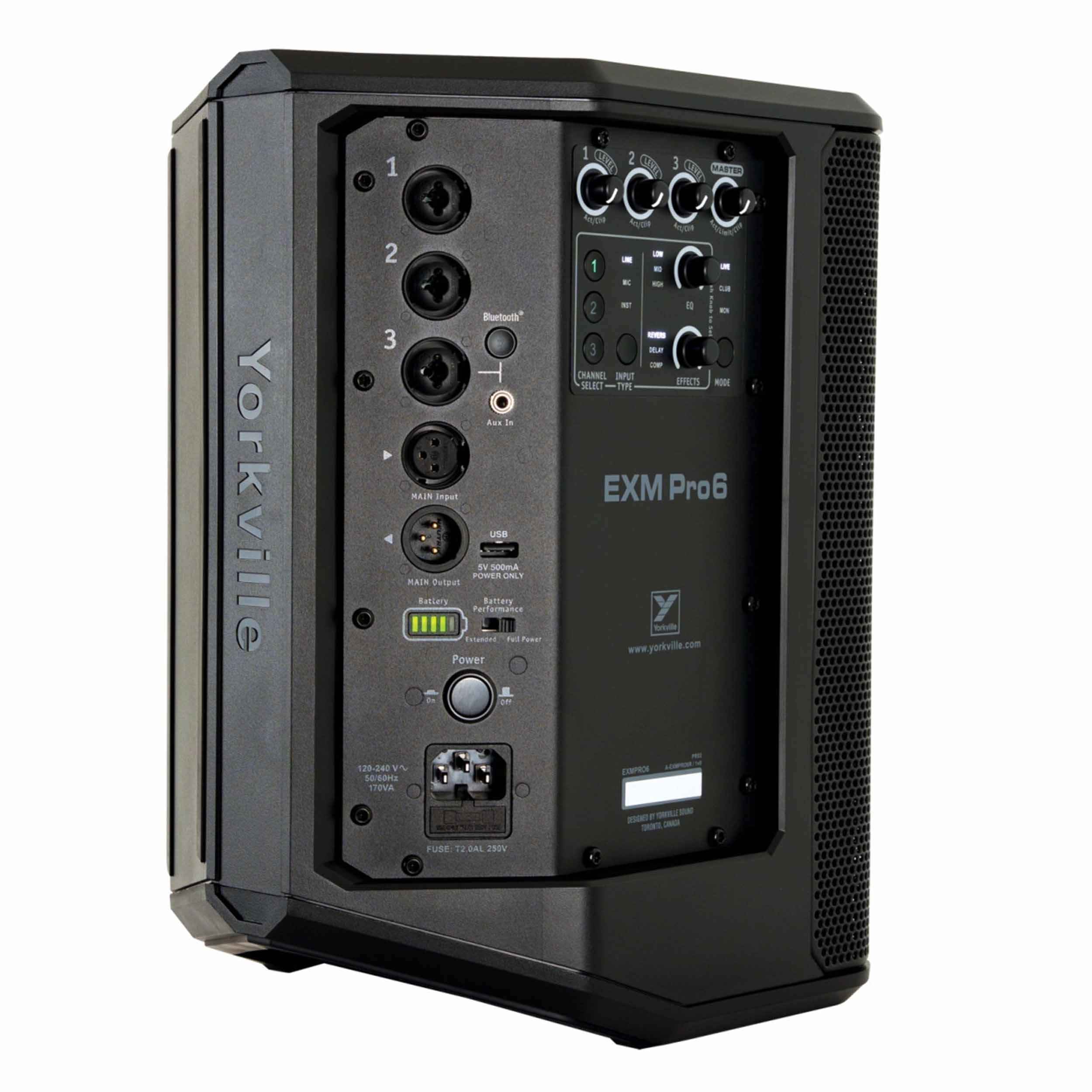 Yorkville Sound EXMPRO6 250W Battery-Powered Portable PA Speaker with 3-Channel Mixer and Bluetooth