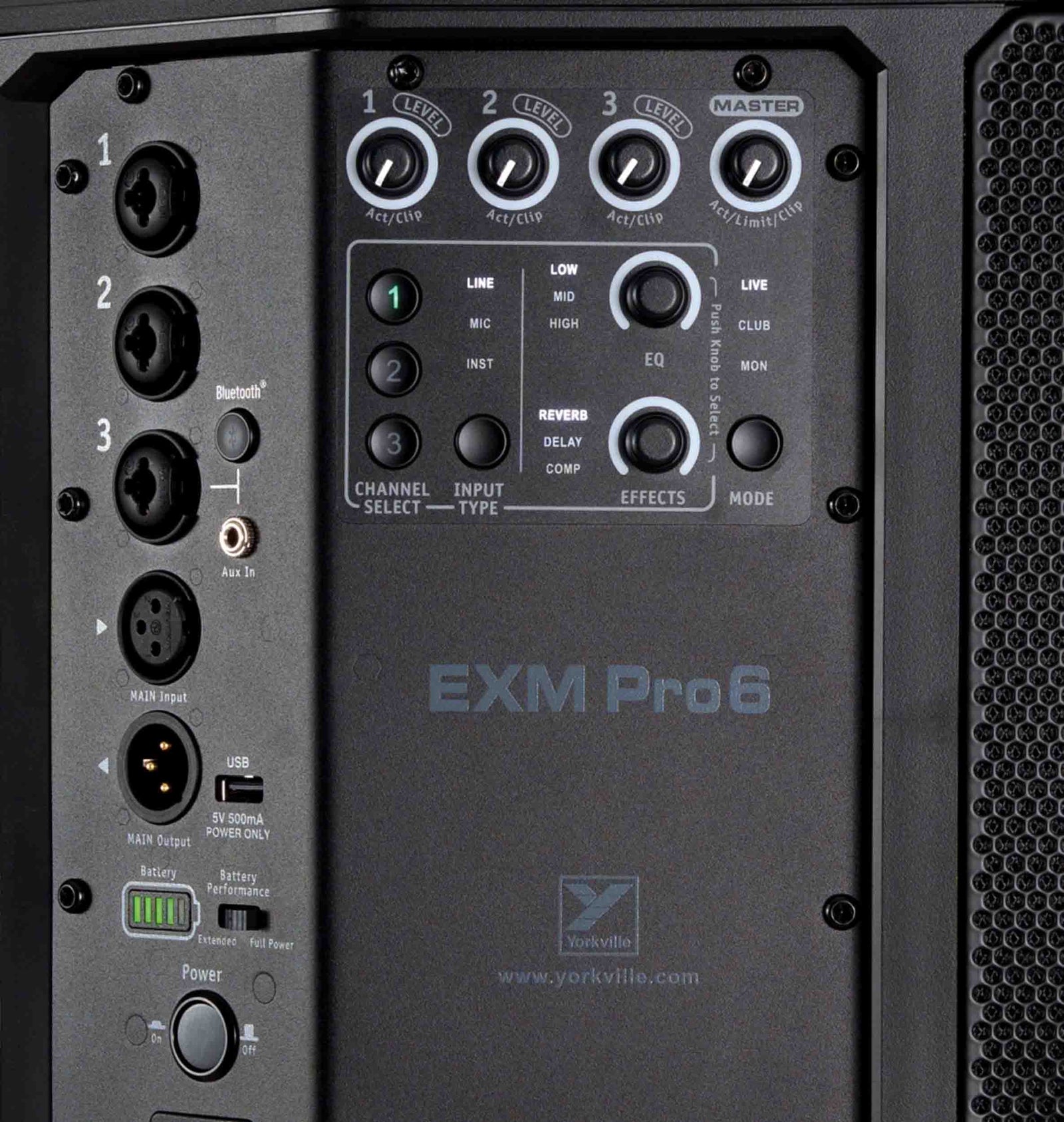 Yorkville Sound EXMPRO6 250W Battery-Powered Portable PA Speaker with 3-Channel Mixer and Bluetooth