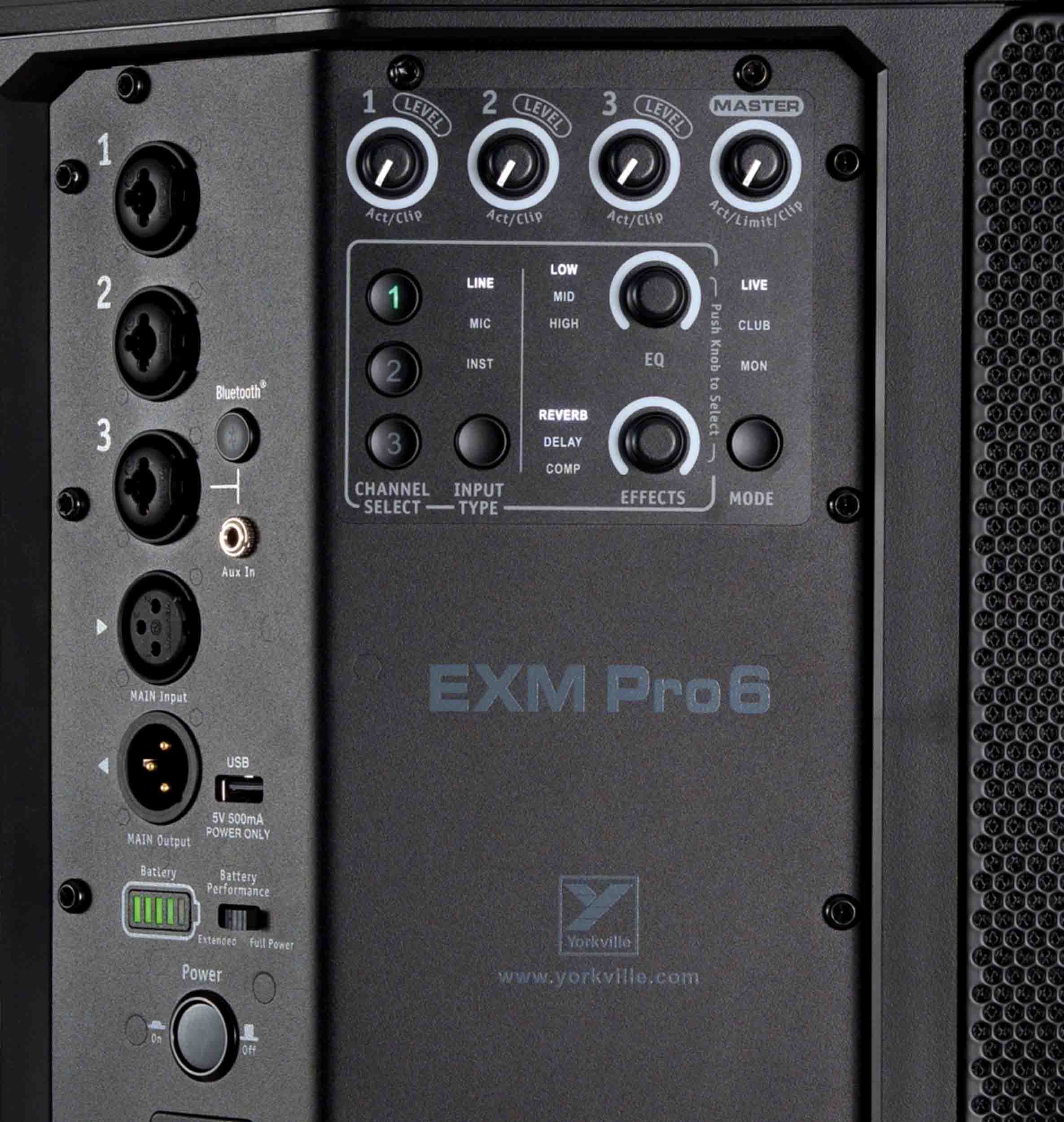 Yorkville Sound EXMPRO6 250W Battery-Powered Portable PA Speaker with 3-Channel Mixer and Bluetooth