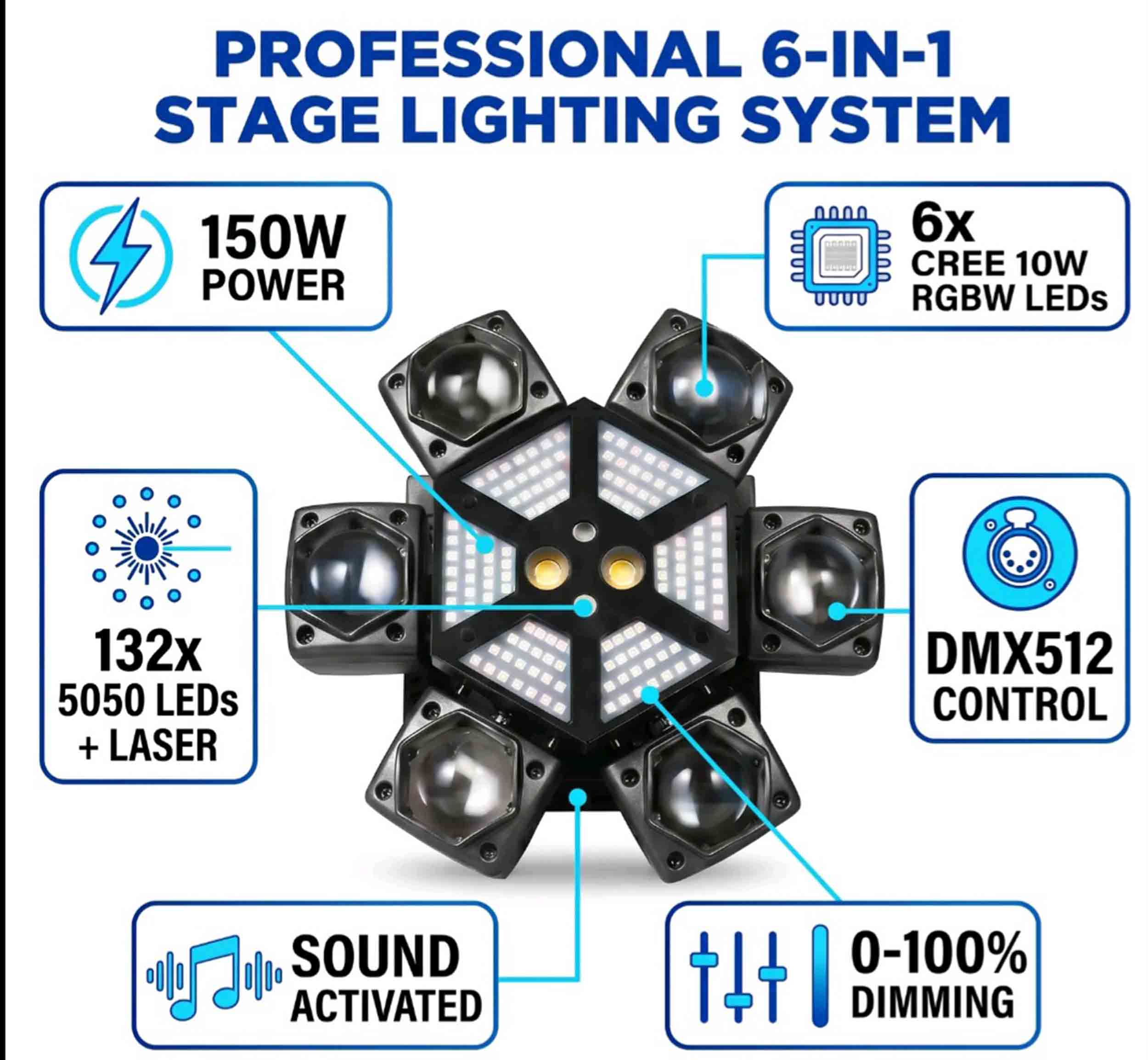 Bauer Super Star Six Moving Head DJ Party Light with RGB Beams