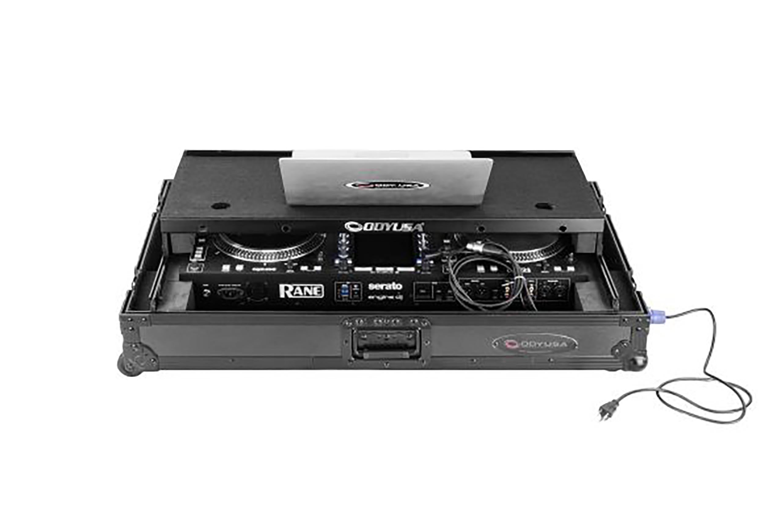 Odyssey FPR-GSSYSTEMONE1UWBL Performance Ready Series 1U Flight Case for RANE SYSTEM ONE with Wheels and Glide Style Laptop Platform - Black
