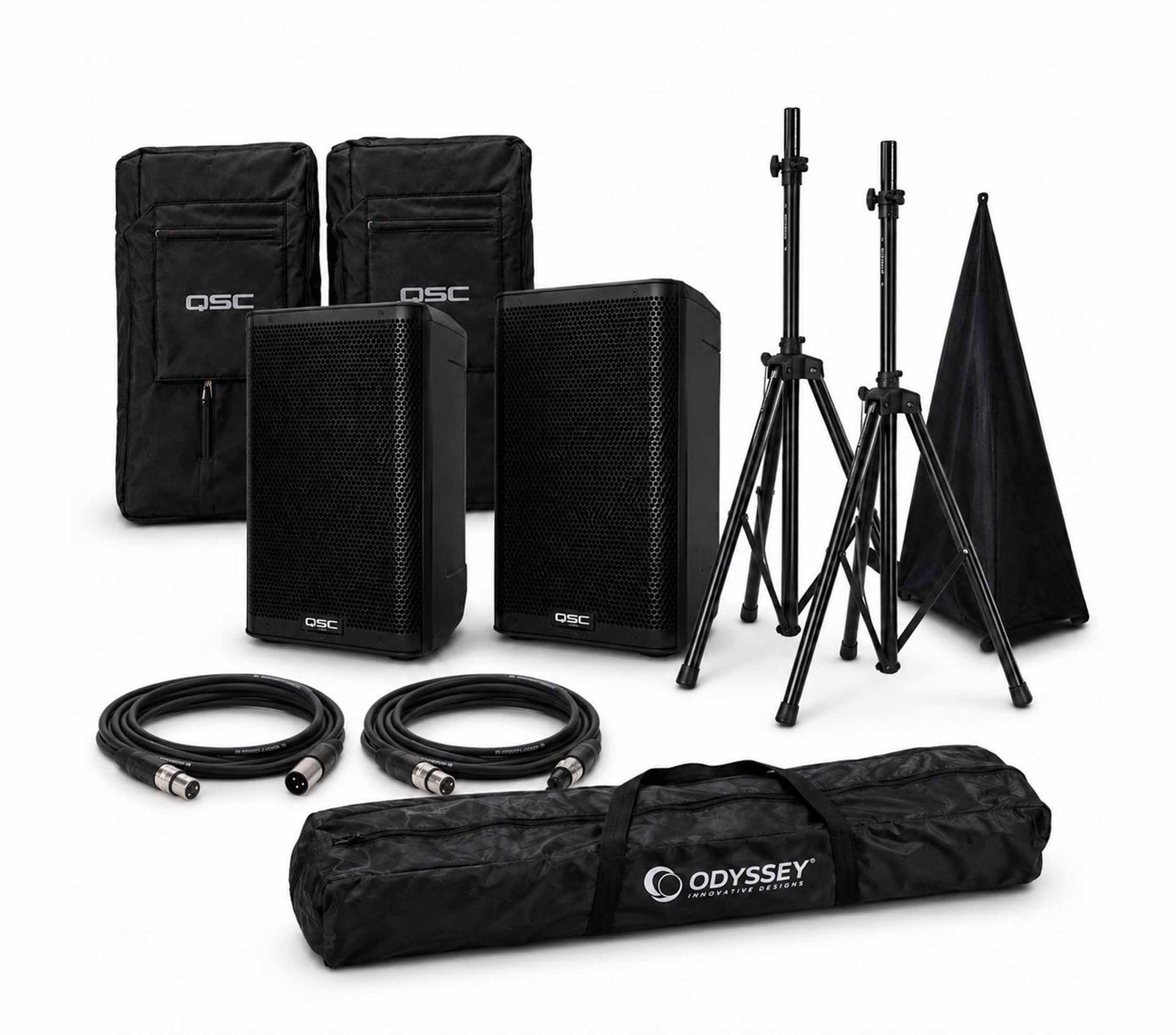 QSC CB10 Portable PA Speaker Kit with Covers, Cables, Stands and Skirt