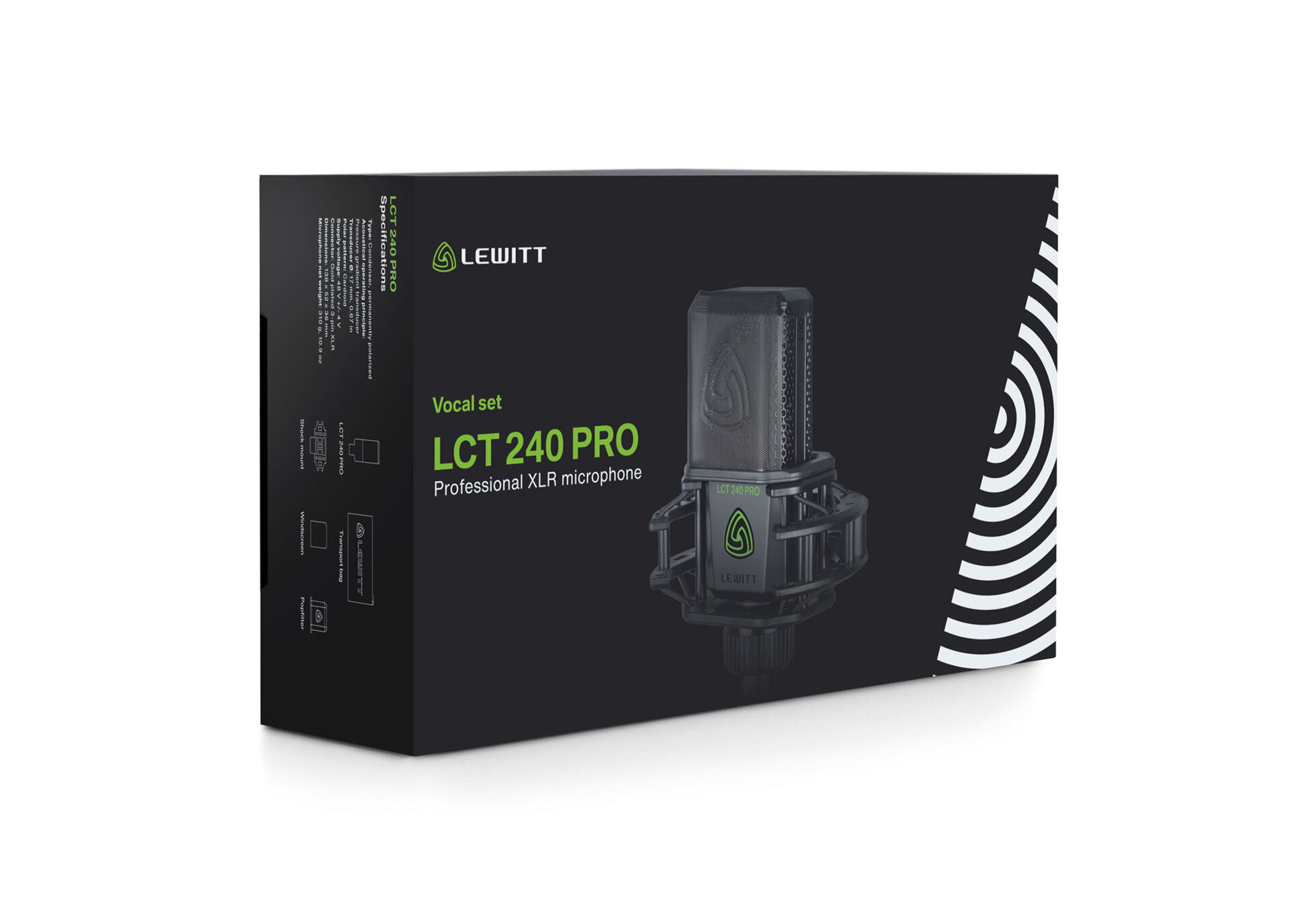 Lewitt LCT240PROBLACKVP PRO Vocal Set Cardioid Condenser Microphone with Shockmount - Black
