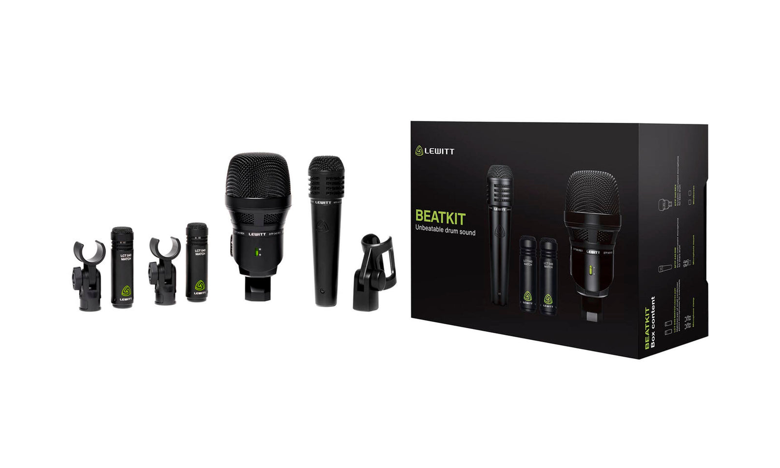 Lewitt BEATKIT 4-Piece Drum Microphone Kit with Mounts and Windscreens for Stage and Studio