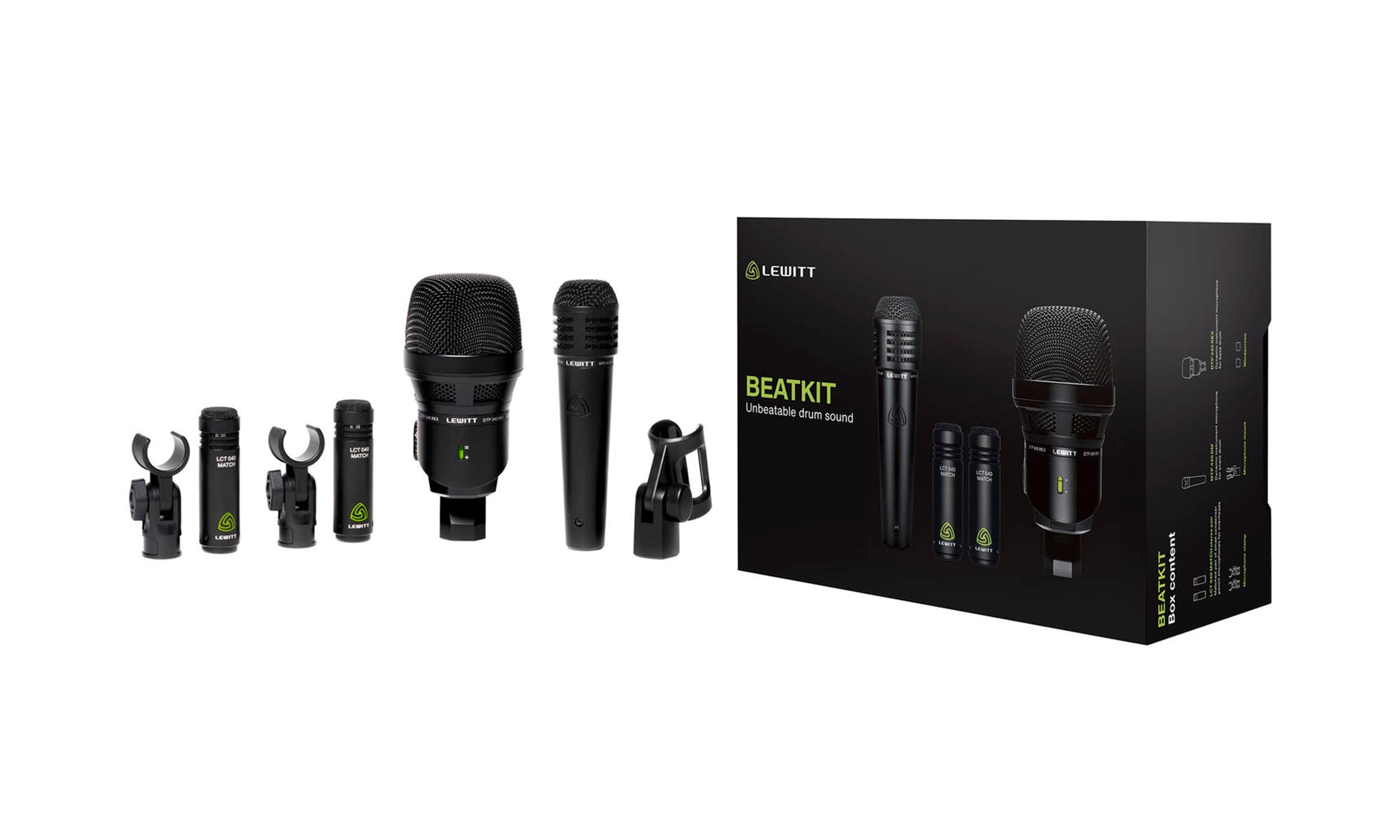 Lewitt BEATKIT 4-Piece Drum Microphone Kit with Mounts and Windscreens for Stage and Studio
